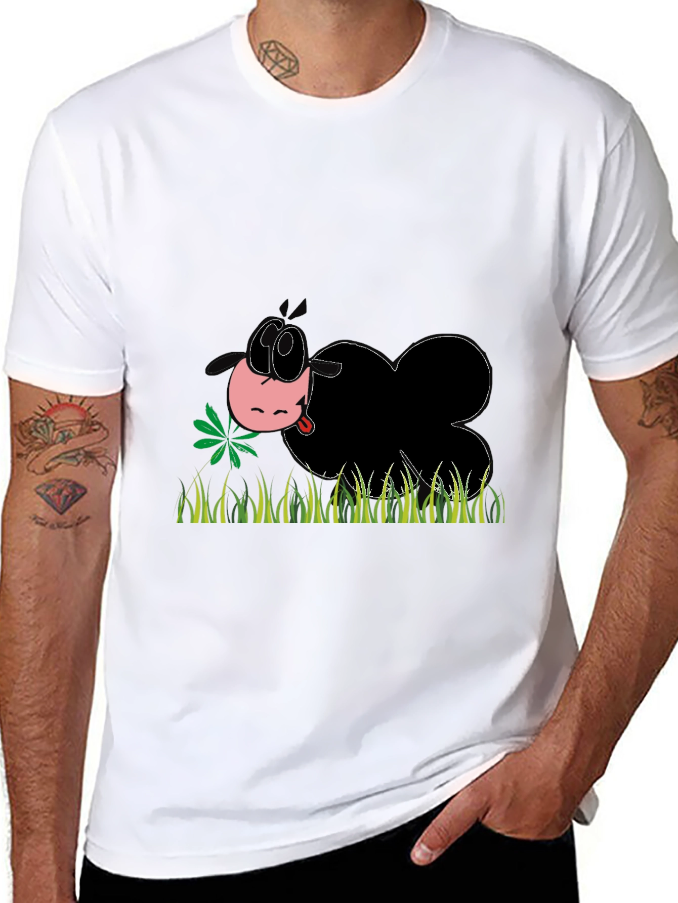 Cartoon Sheep Eating Grass T-Shirt