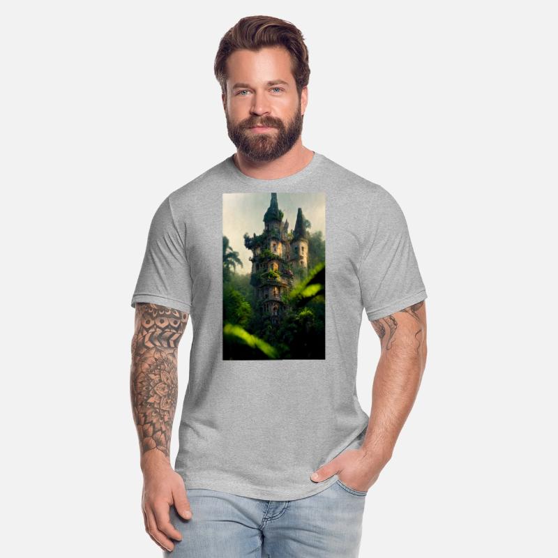 An old abandoned castle in the jungle. Green