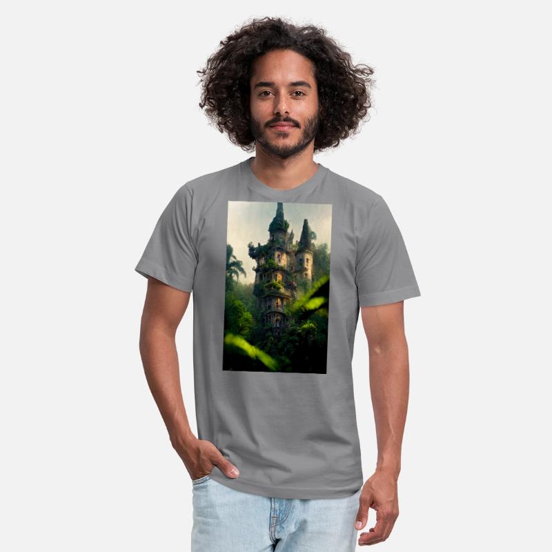 An old abandoned castle in the jungle. Green