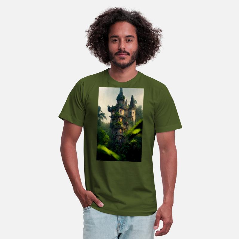 An old abandoned castle in the jungle. Green