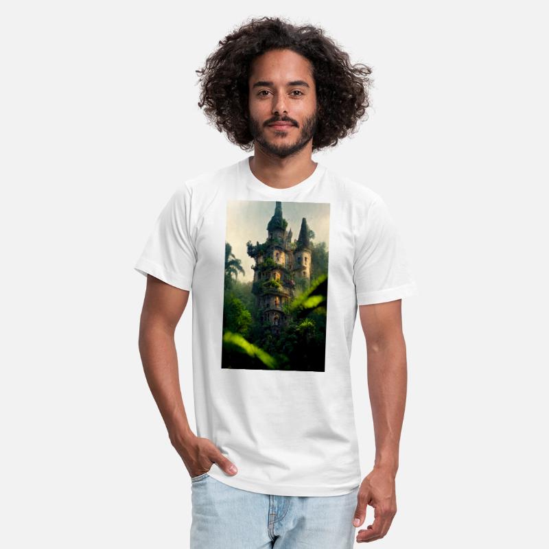 An old abandoned castle in the jungle. Green