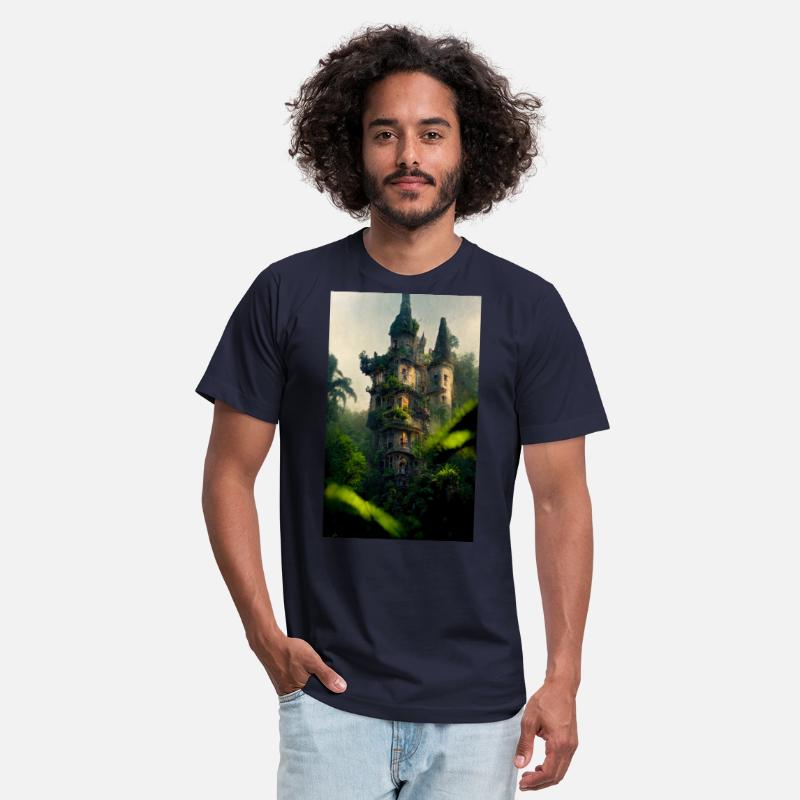 An old abandoned castle in the jungle. Green