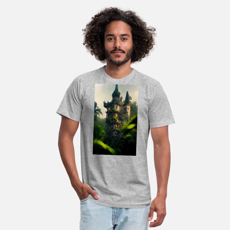 An old abandoned castle in the jungle. Green