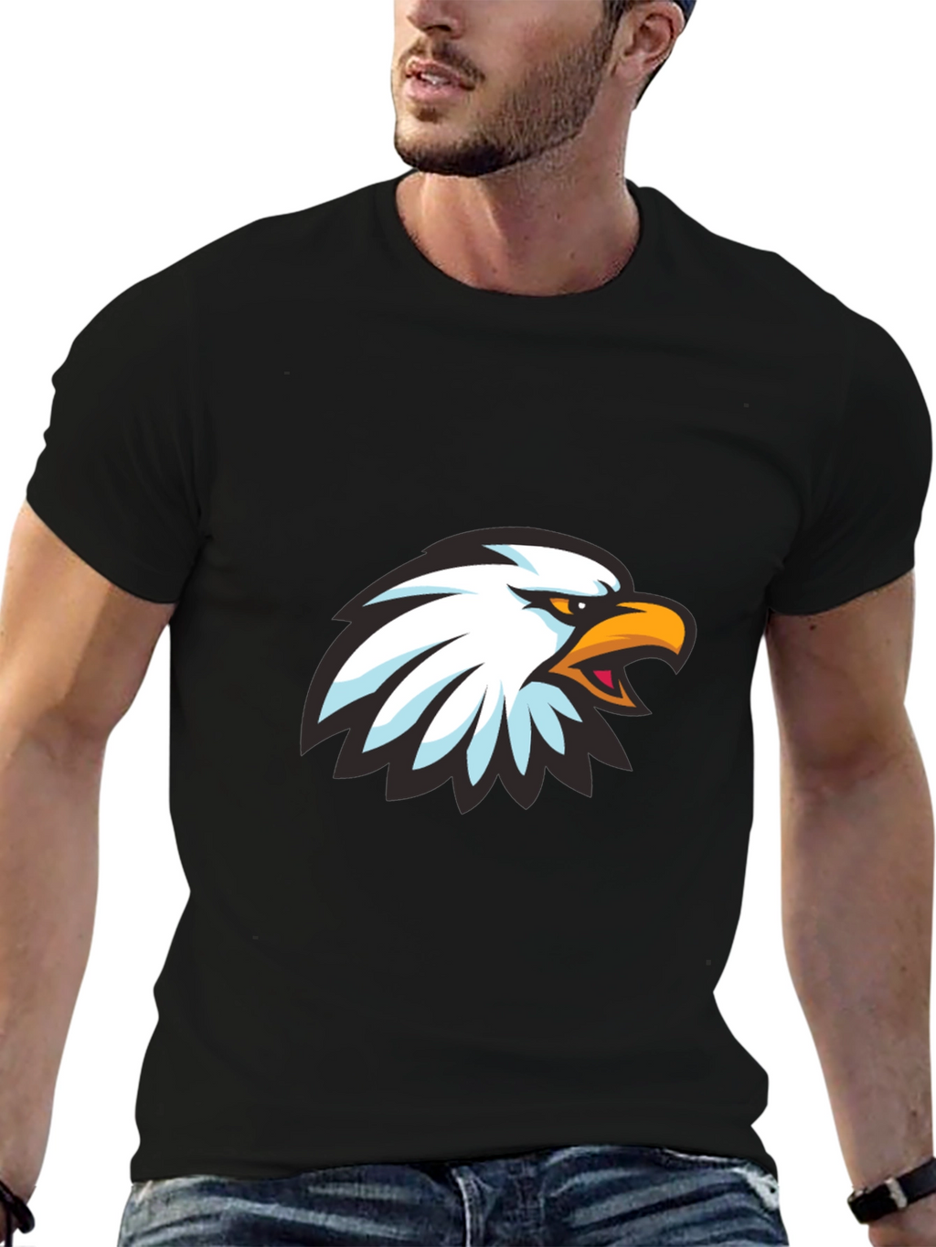 Cool Eagle Graphic Print Black T-Shirt