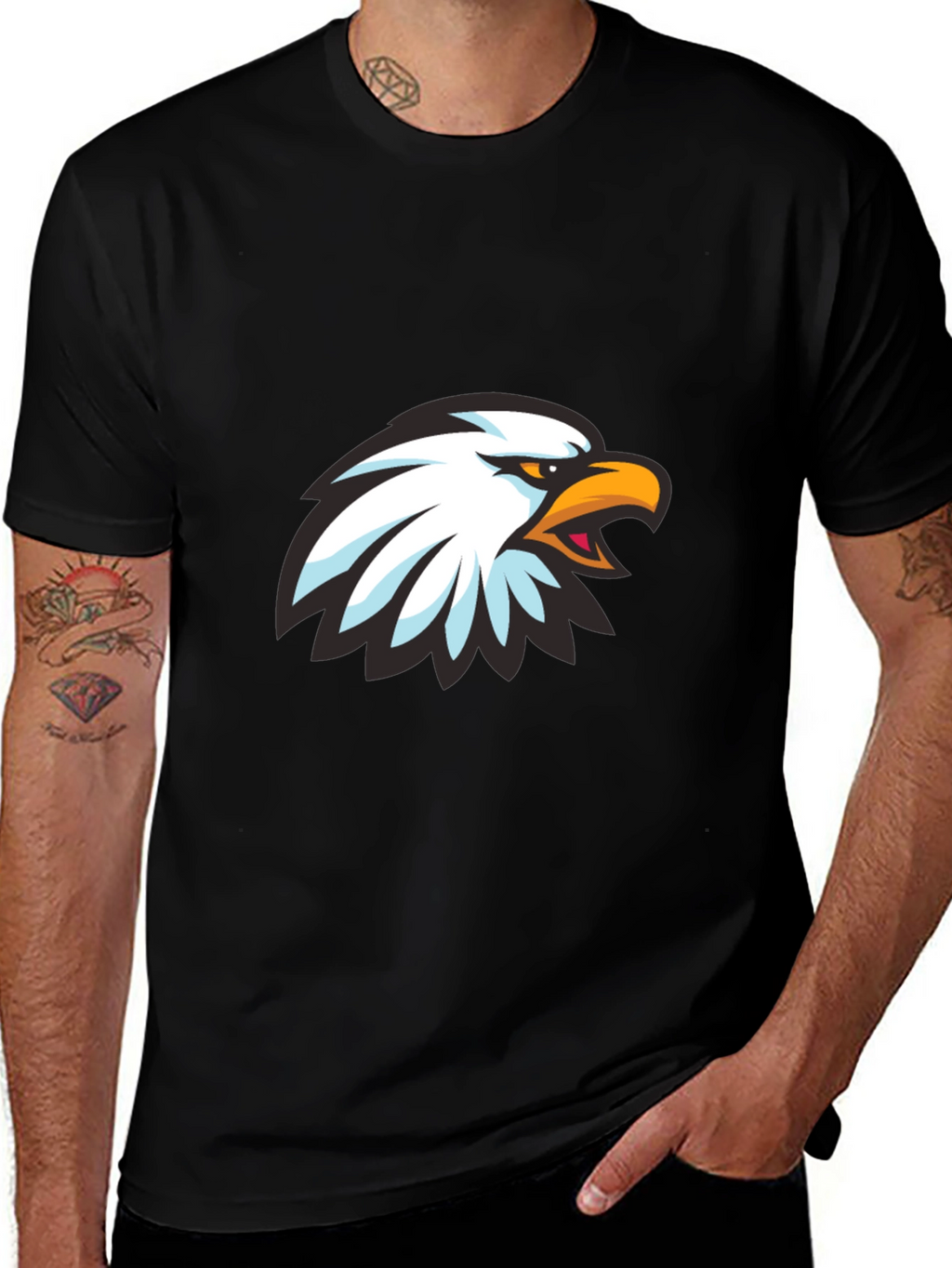 Cool Eagle Graphic Print Black T-Shirt