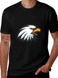 Cool Eagle Graphic Print Black T-Shirt