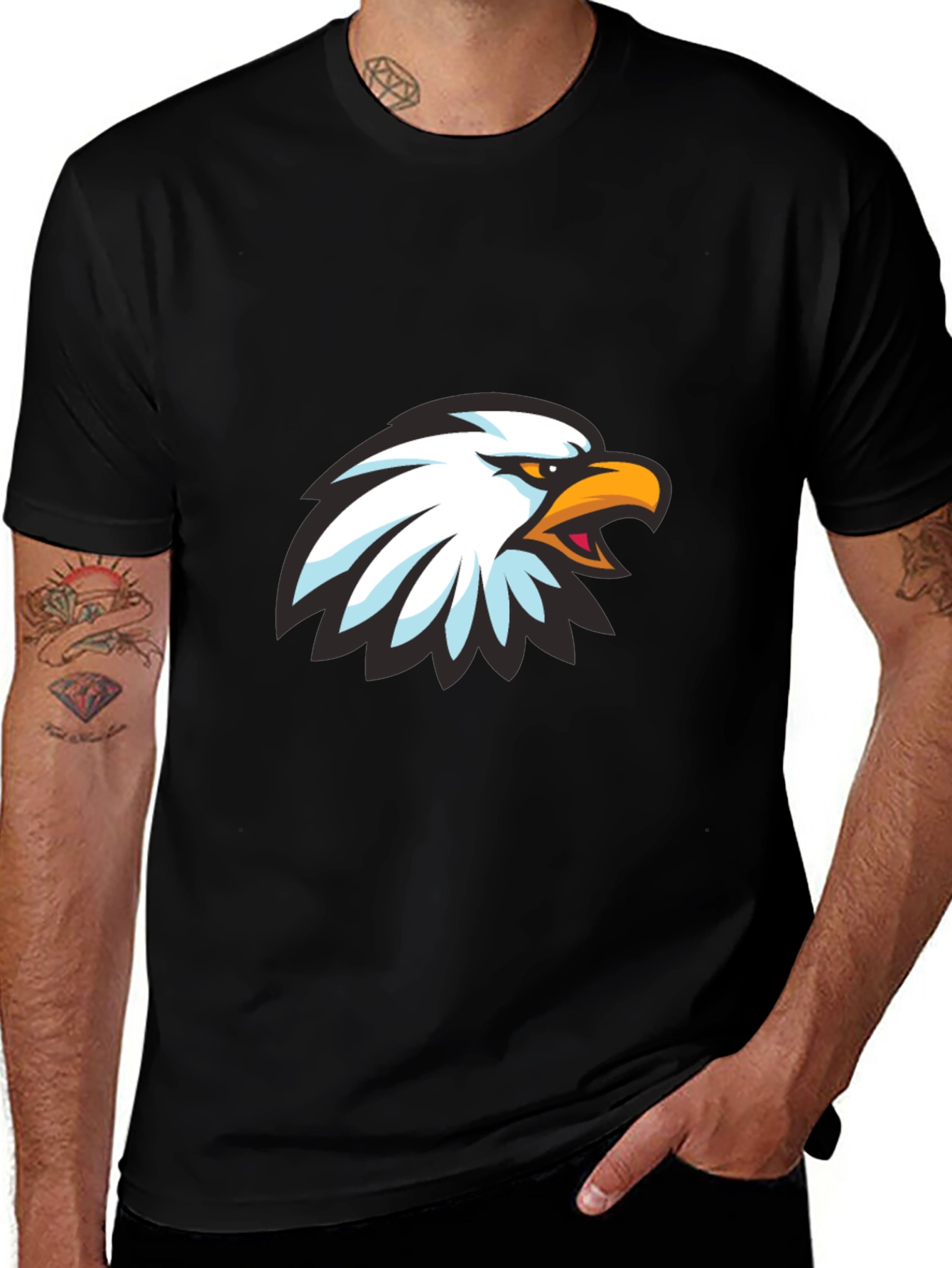Cool Eagle Graphic Print Black T-Shirt