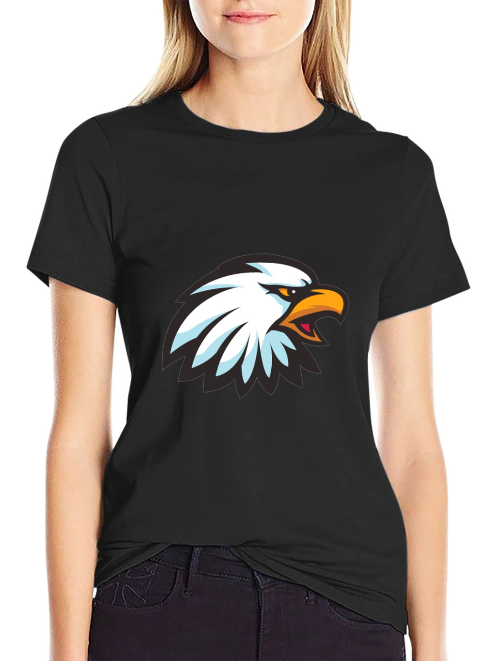 Cool Eagle Graphic Print Black T-Shirt