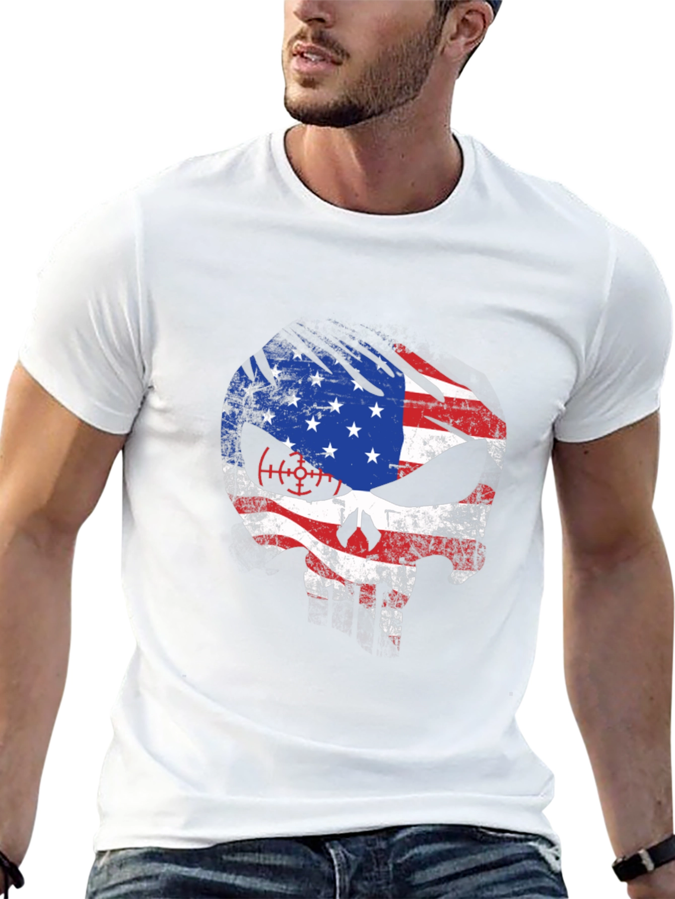American Flag Skull Graphic T-Shirt