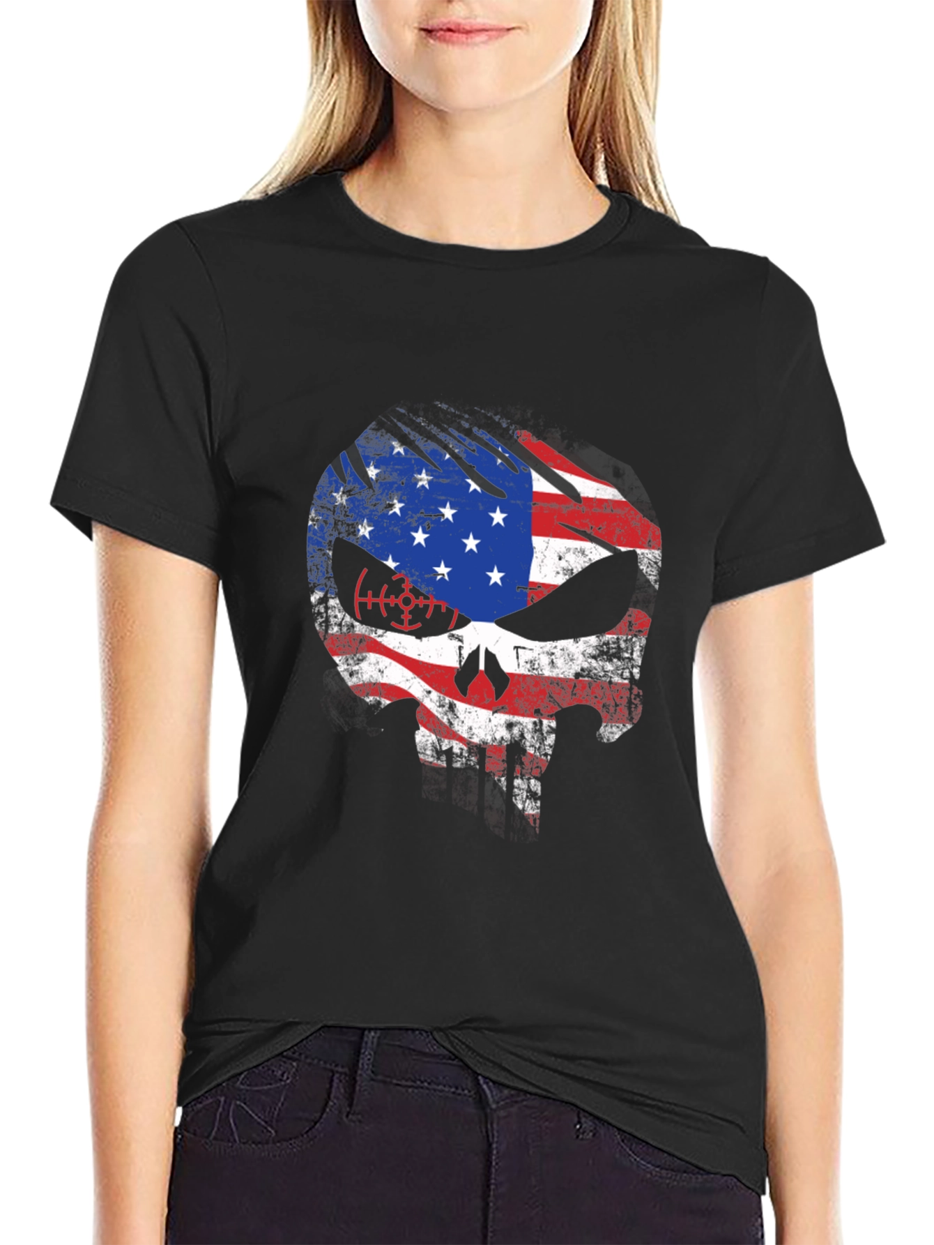 American Flag Skull Graphic T-Shirt