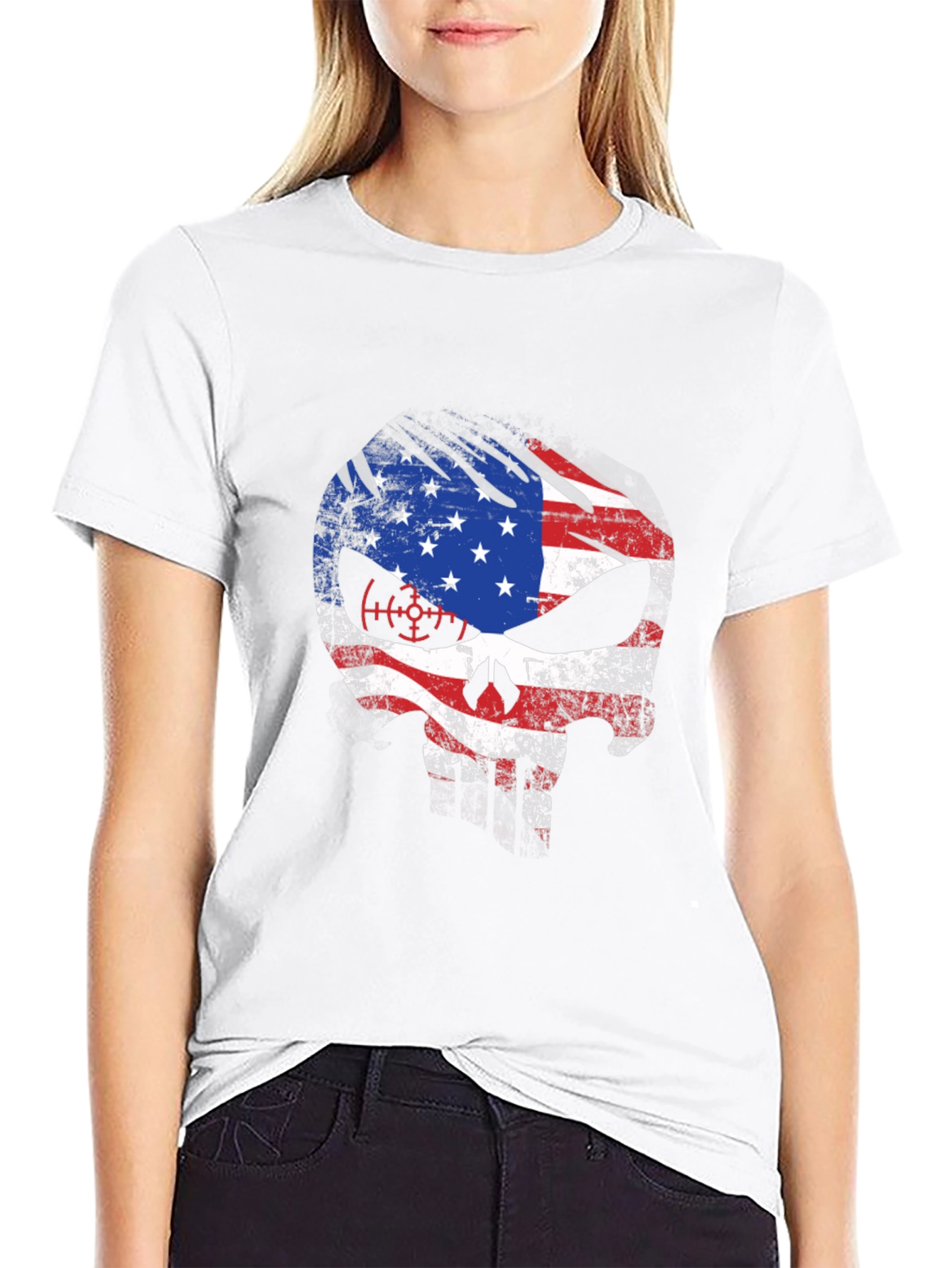 American Flag Skull Graphic T-Shirt