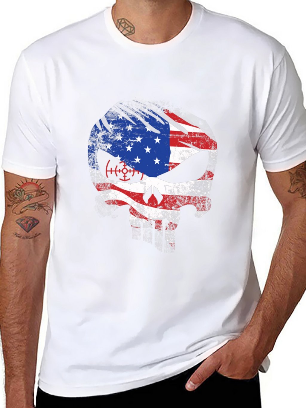 American Flag Skull Graphic T-Shirt