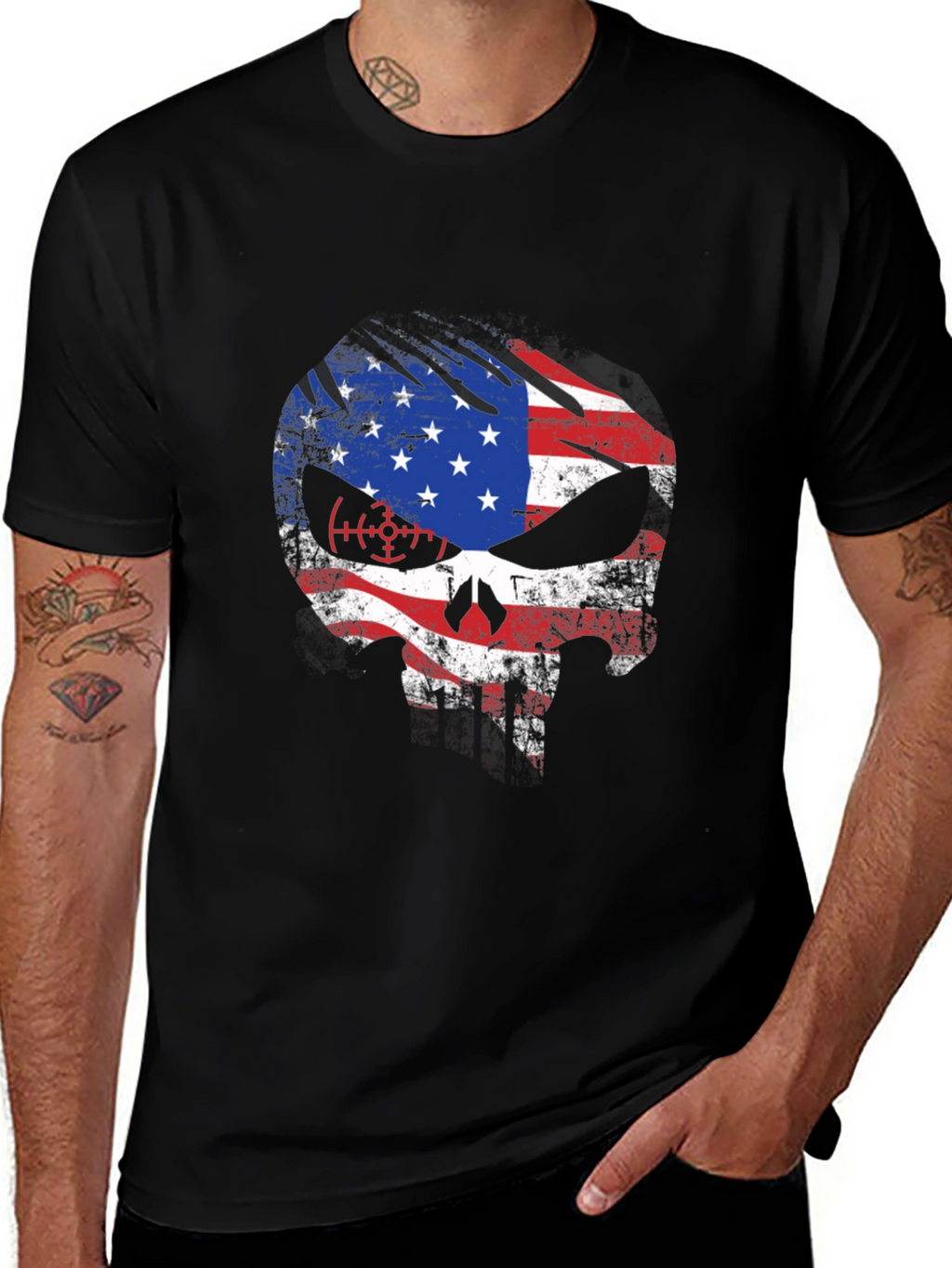 American Flag Skull Graphic T-Shirt
