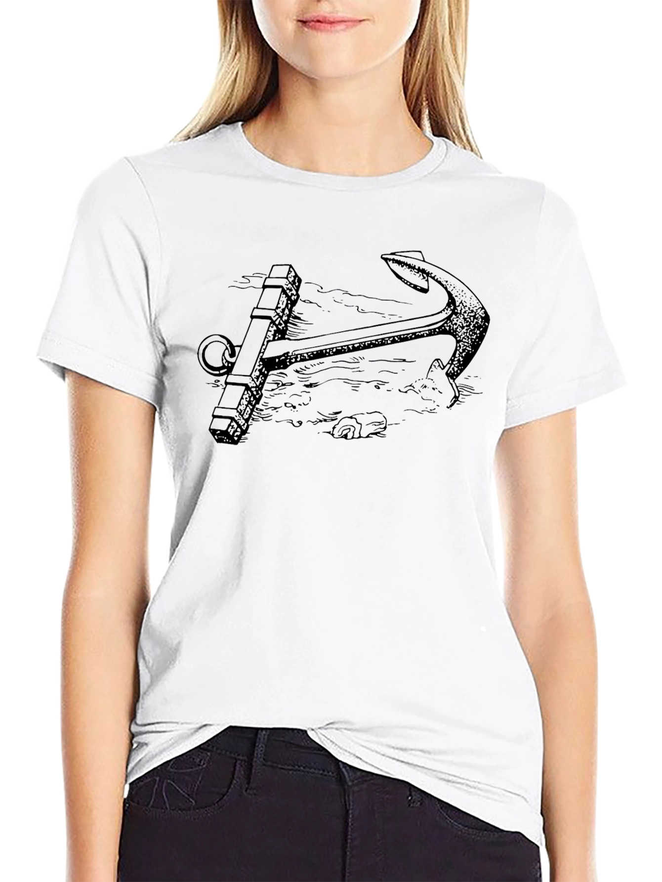 Nautical Anchor Graphic Tee - Black Cotton T-Shirt