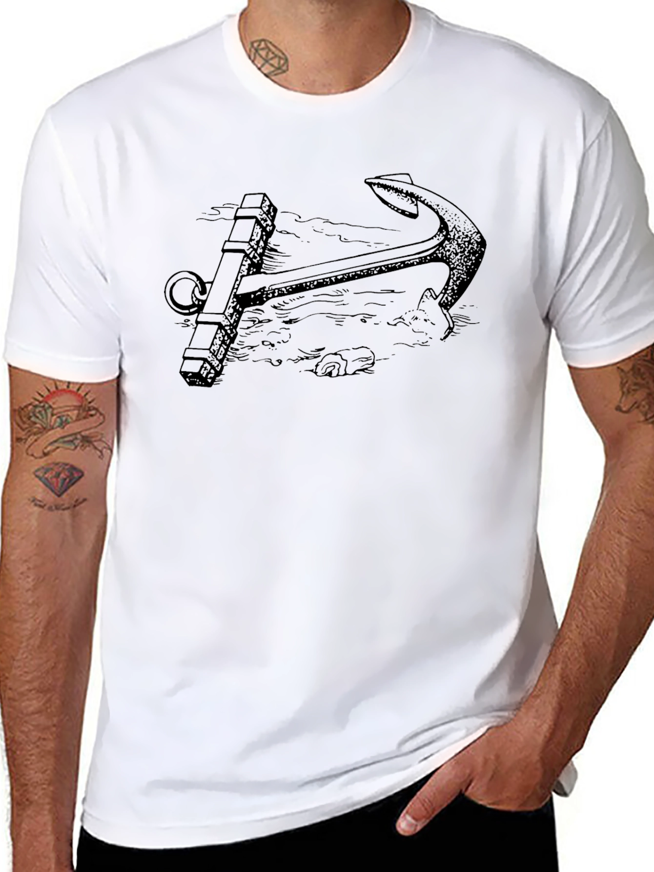 Nautical Anchor Graphic Tee - Black Cotton T-Shirt