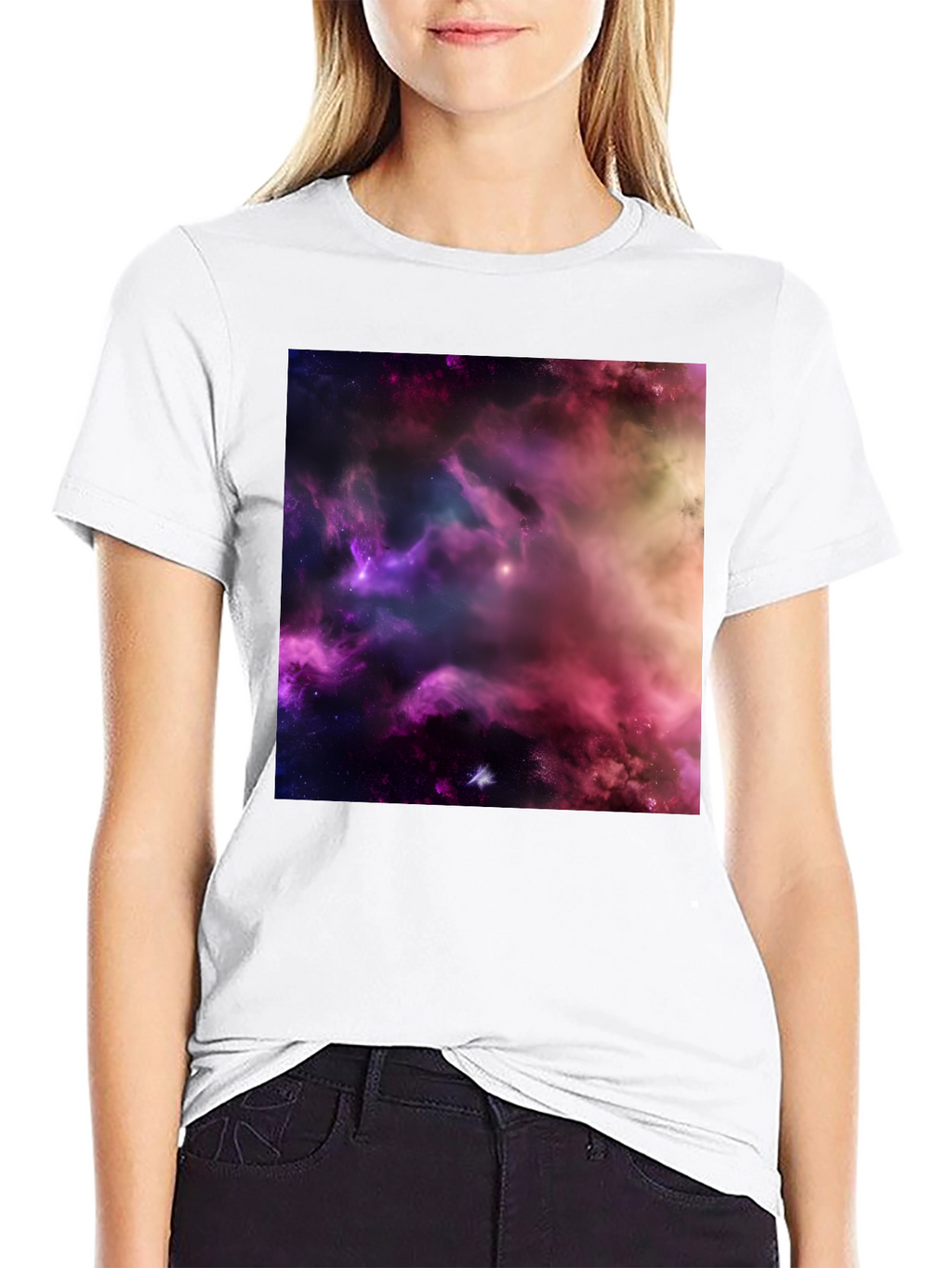 Cosmic Nebula Graphic Print Black T-Shirt