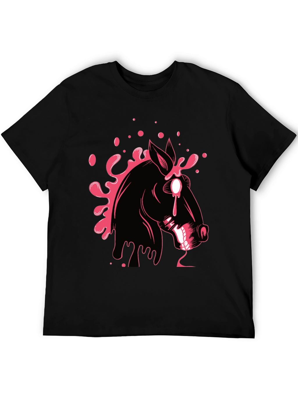 Graphic Print Black T-Shirt with Horse Design