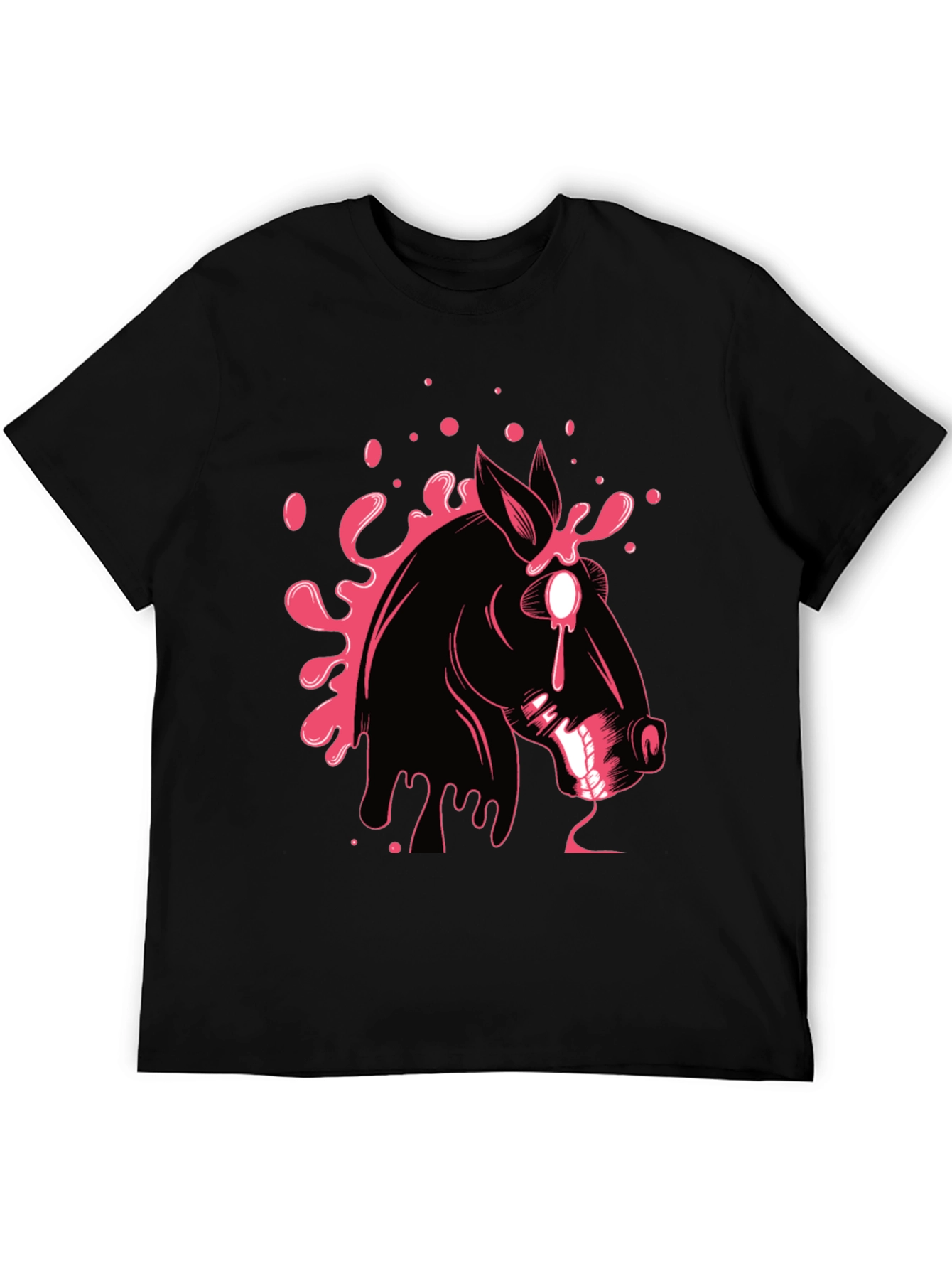 Graphic Print Black T-Shirt with Horse Design