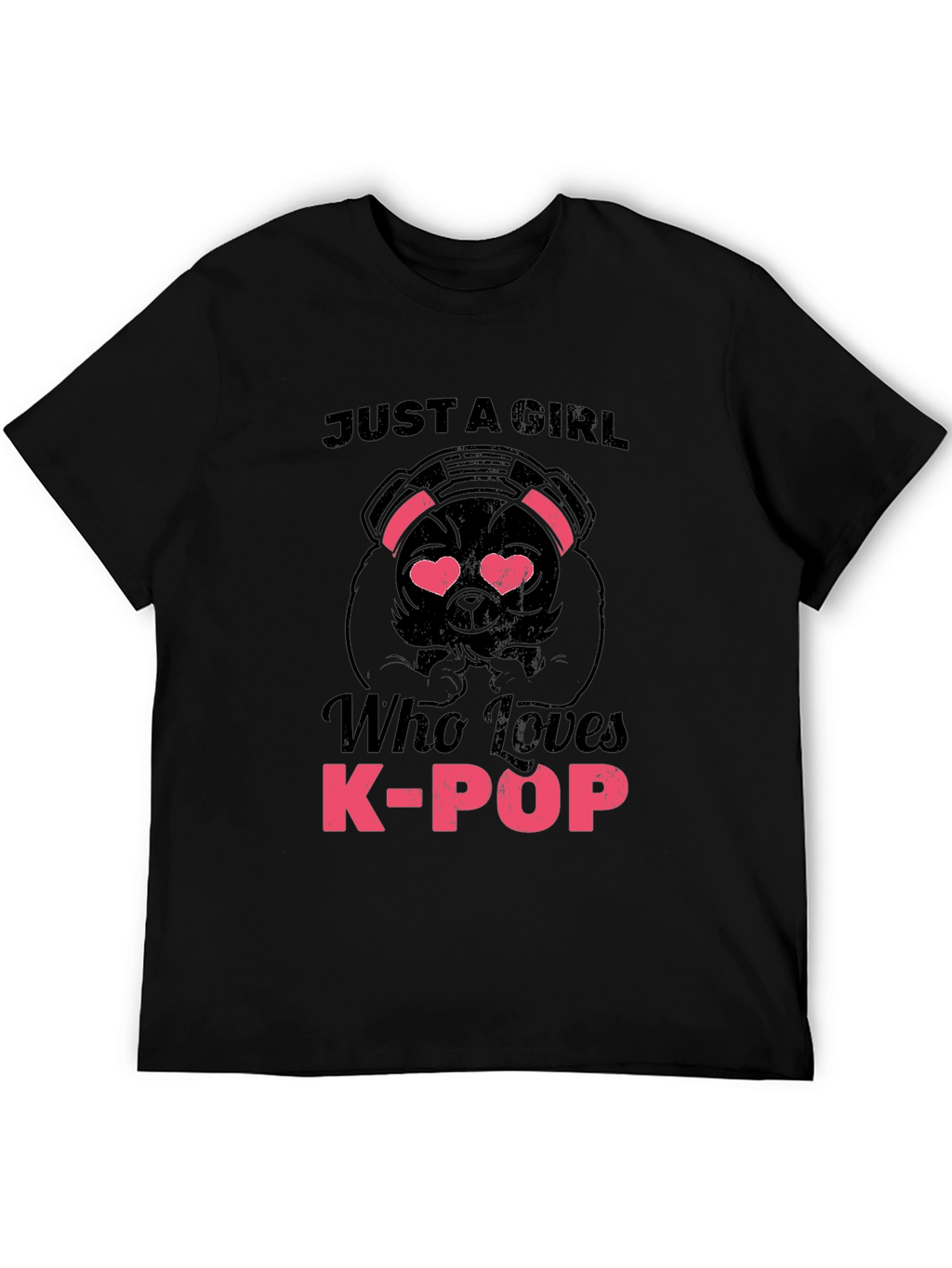 K-Pop Lover Dog Graphic Tee - Black Cotton Shirt