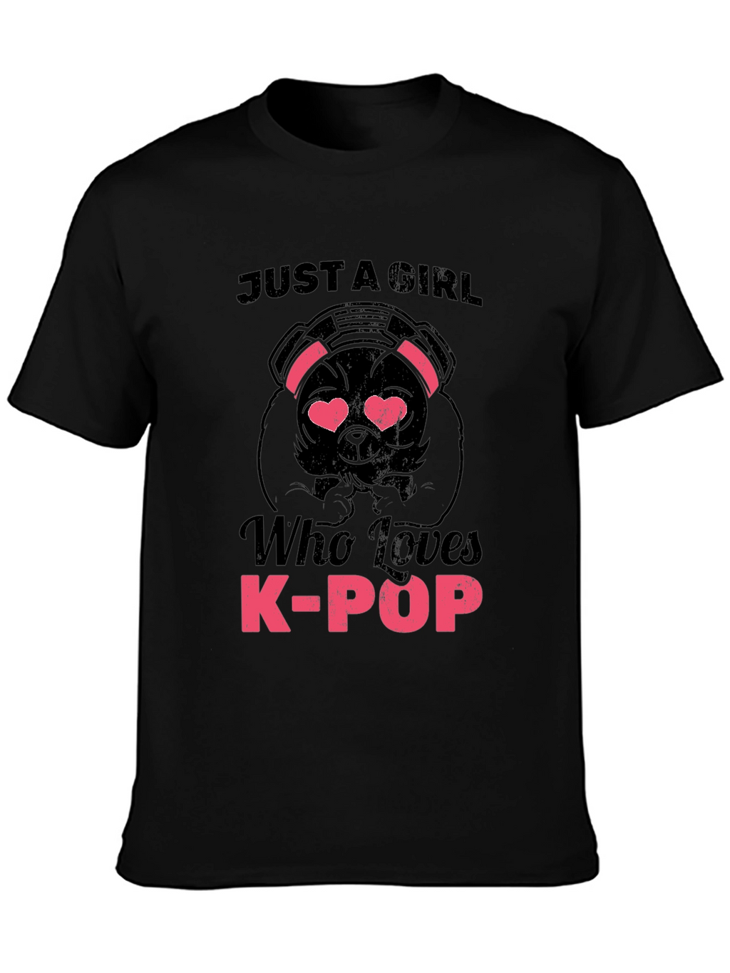 K-Pop Lover Dog Graphic Tee - Black Cotton Shirt