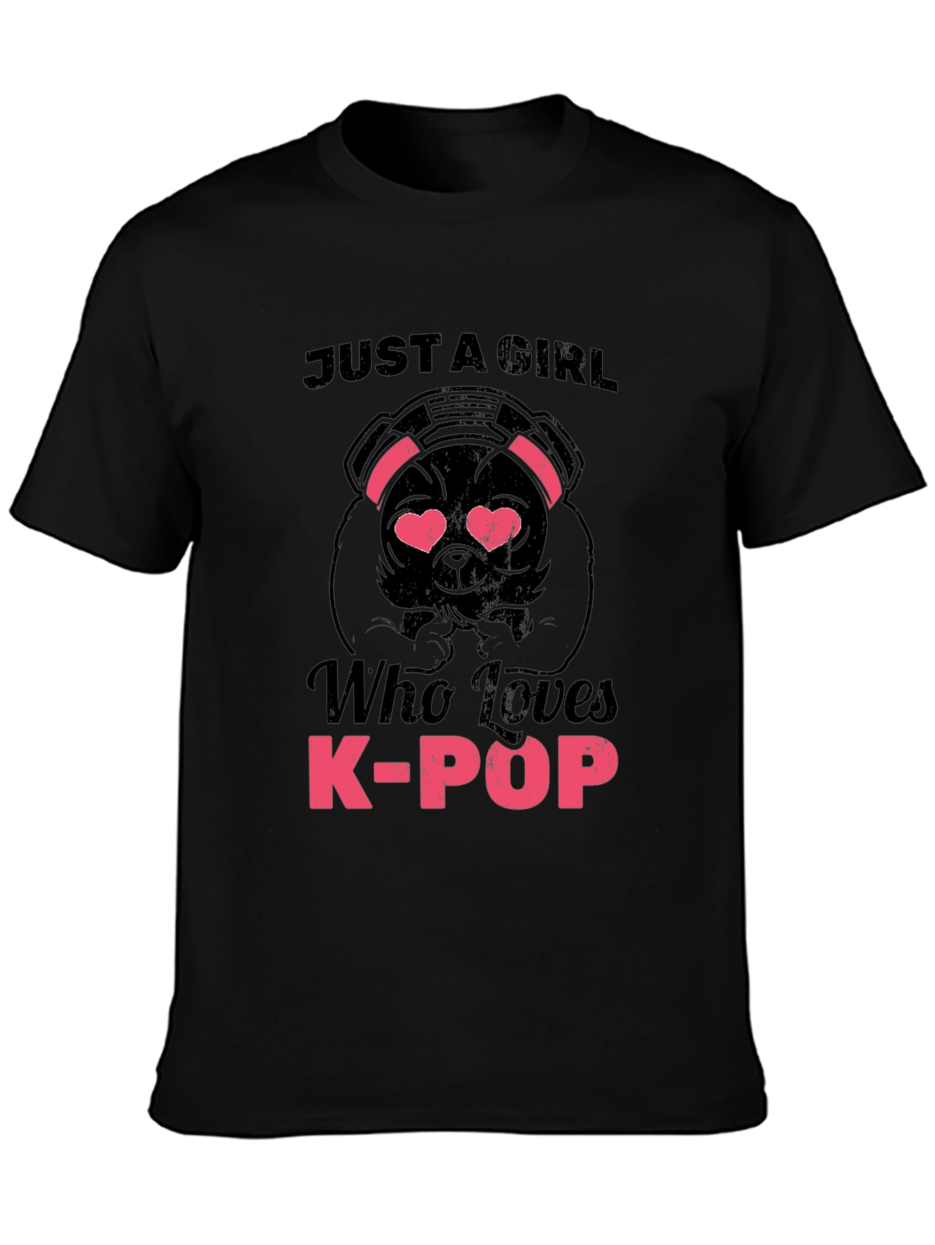 K-Pop Lover Dog Graphic Tee - Black Cotton Shirt