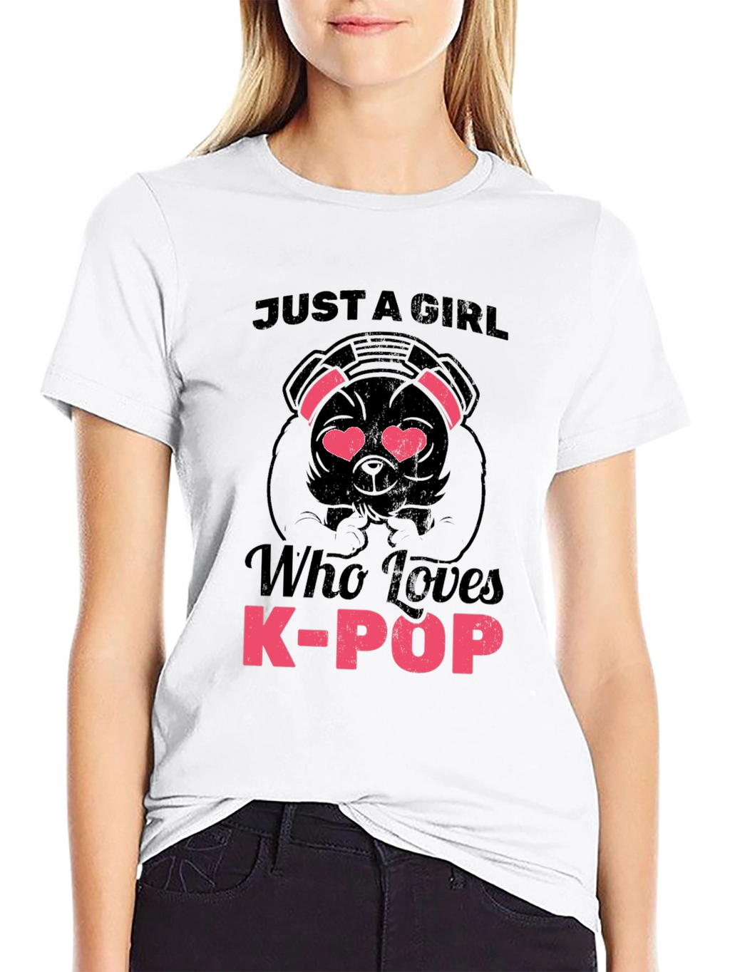 K-Pop Lover Dog Graphic Tee - Black Cotton Shirt