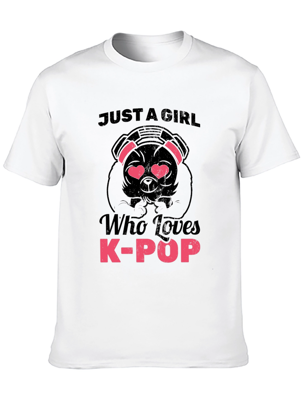 K-Pop Lover Dog Graphic Tee - Black Cotton Shirt