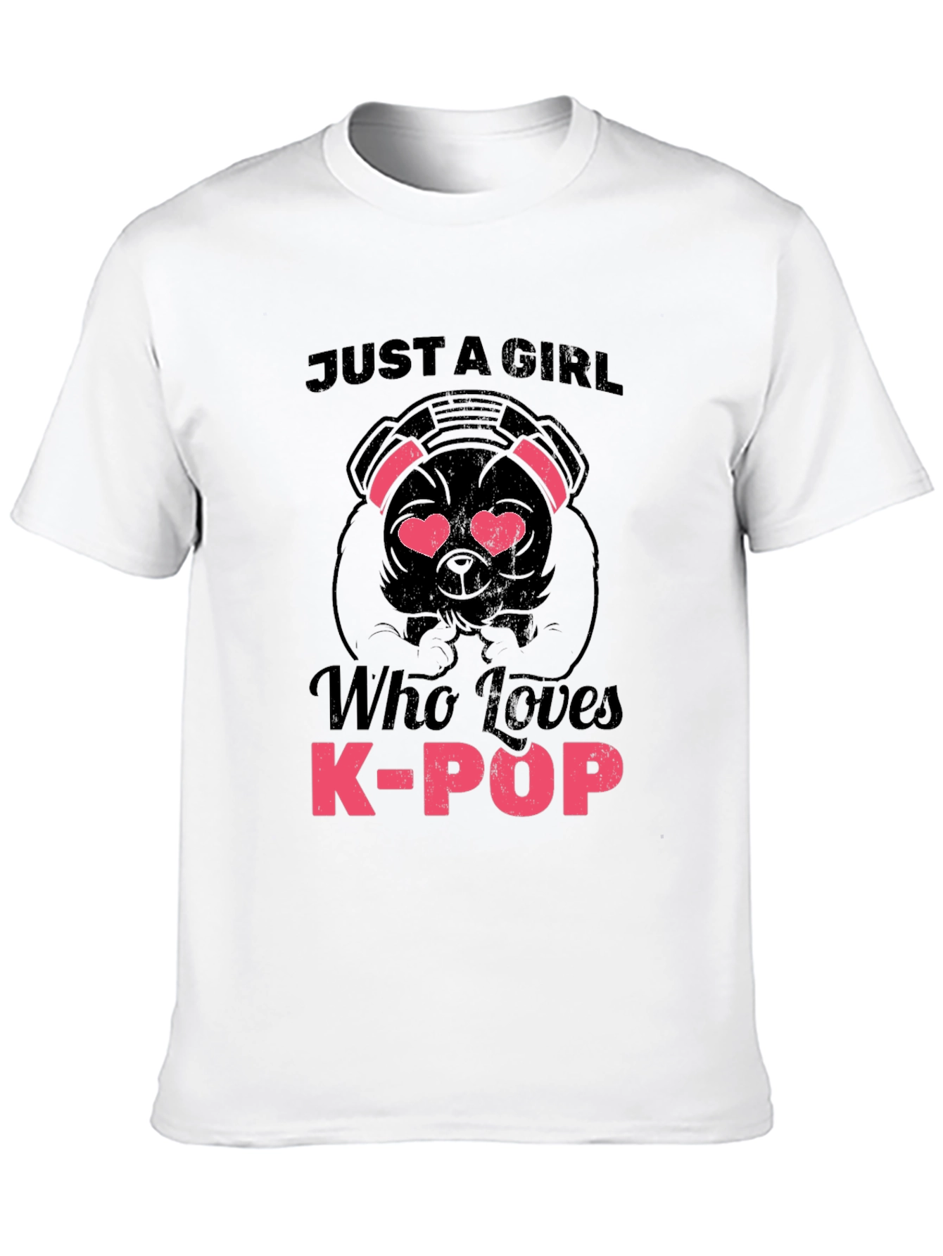 K-Pop Lover Dog Graphic Tee - Black Cotton Shirt