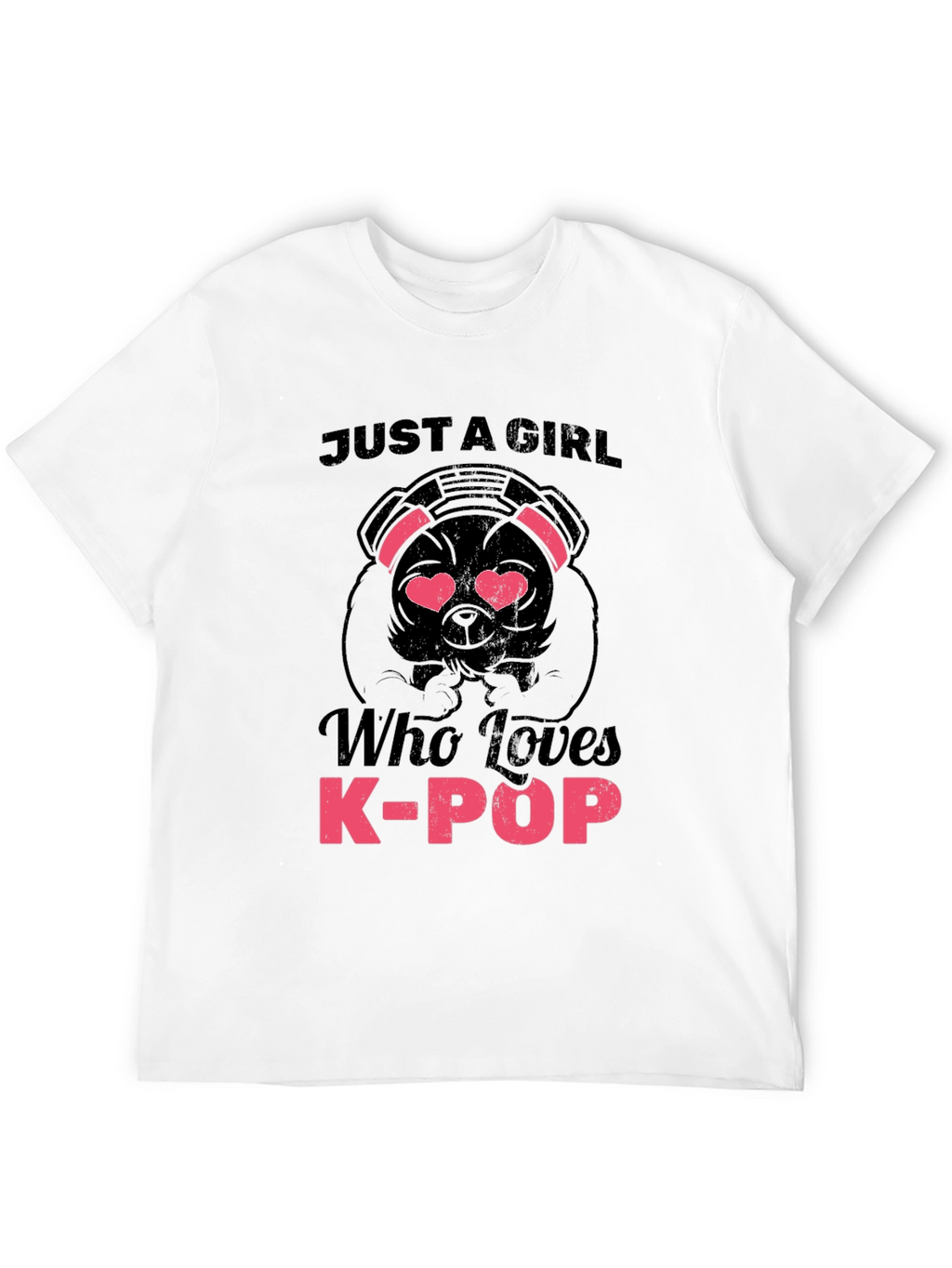 K-Pop Lover Dog Graphic Tee - Black Cotton Shirt