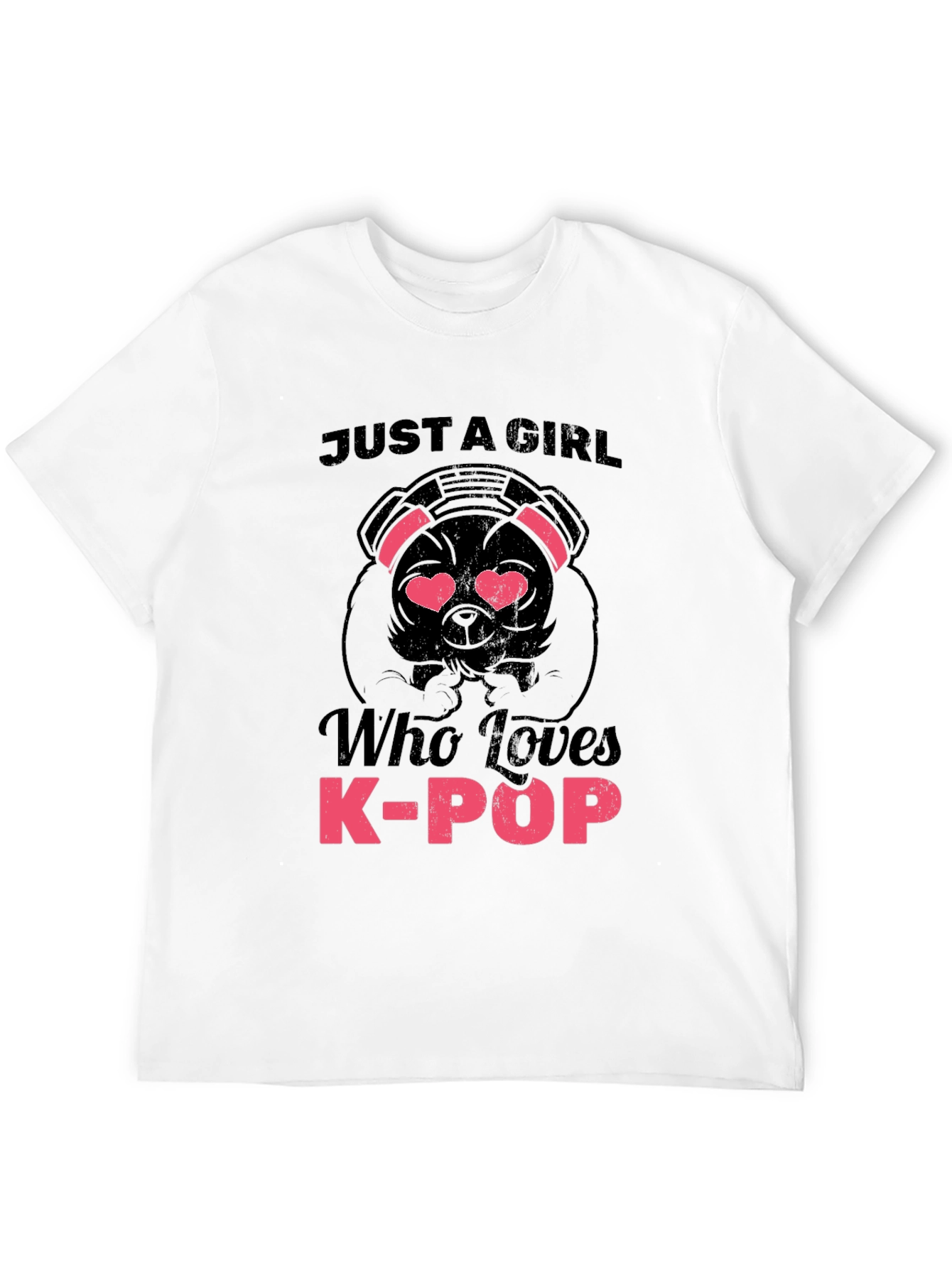 K-Pop Lover Dog Graphic Tee - Black Cotton Shirt