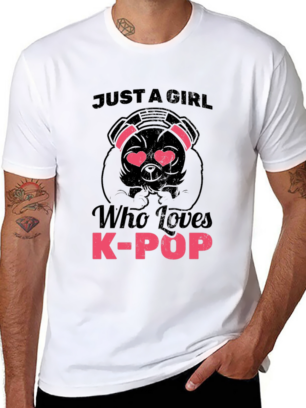 K-Pop Lover Dog Graphic Tee - Black Cotton Shirt