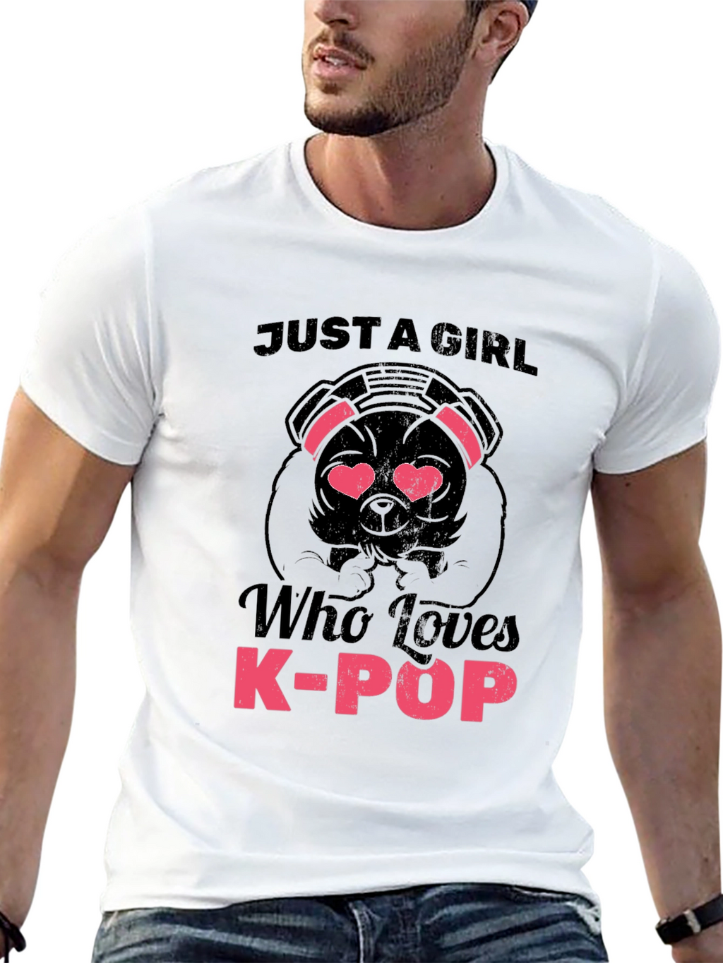 K-Pop Lover Dog Graphic Tee - Black Cotton Shirt