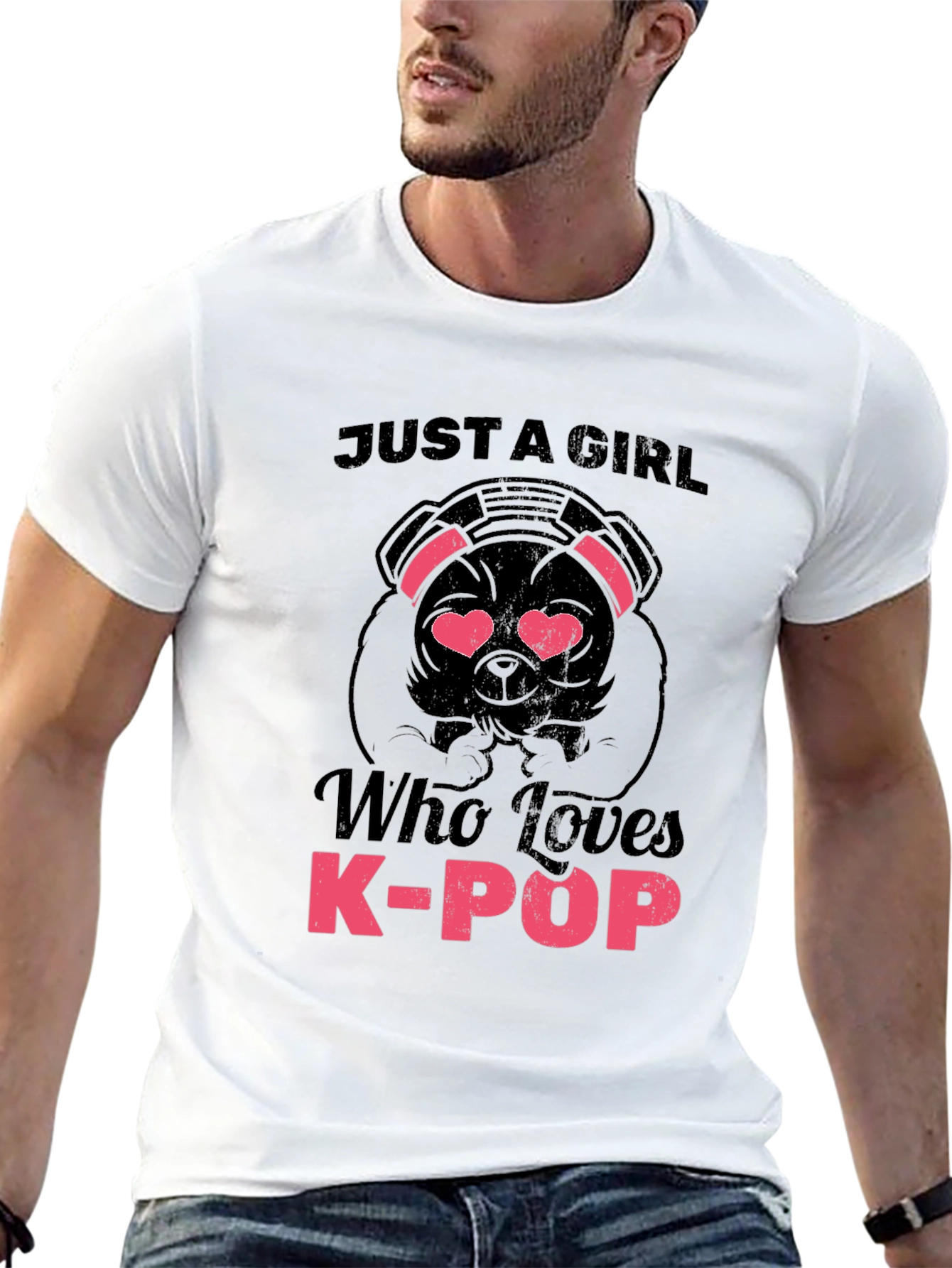 K-Pop Lover Dog Graphic Tee - Black Cotton Shirt