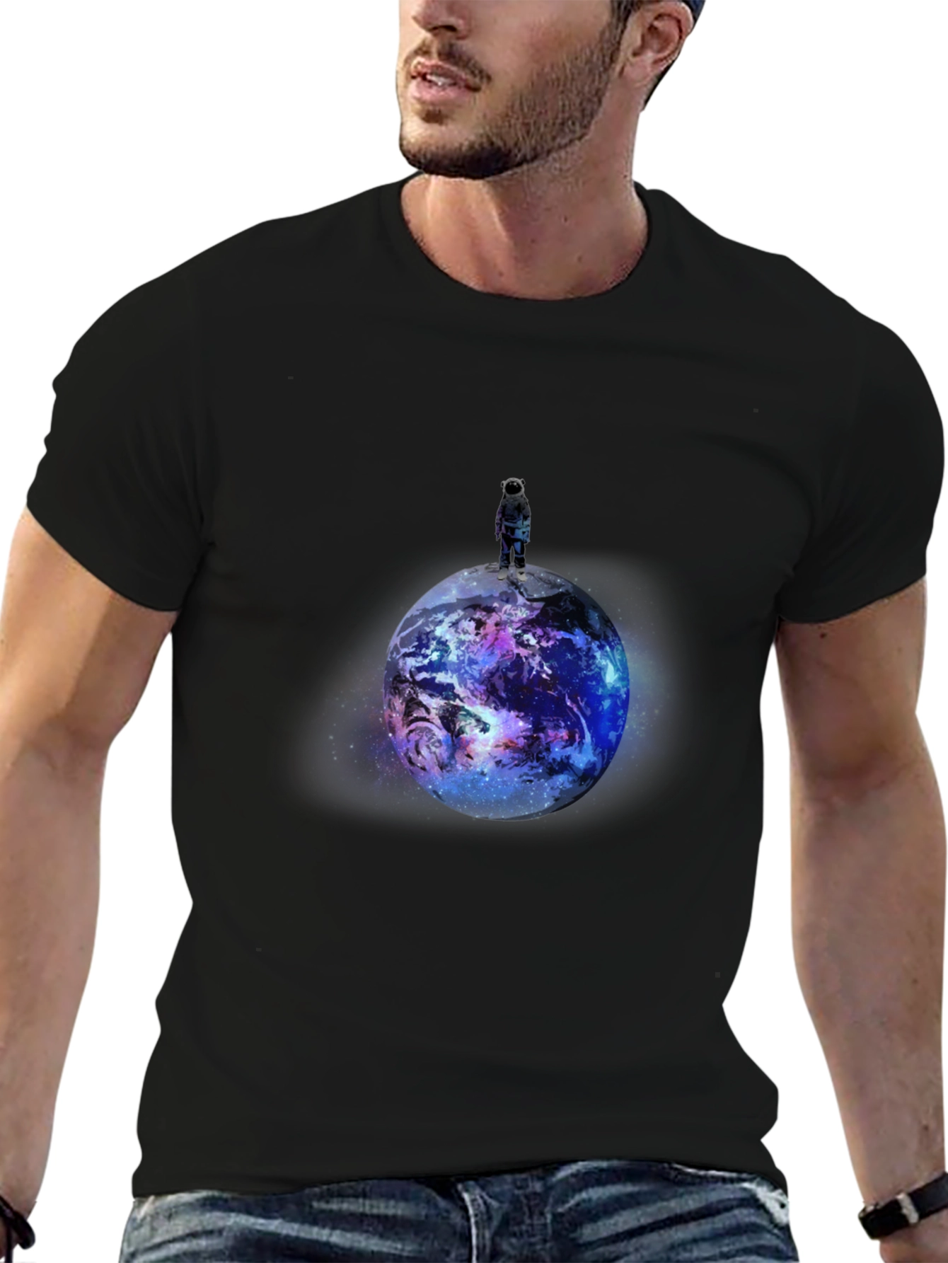 Astronaut Planet Graphic Print Black T-Shirt