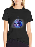 Astronaut Planet Graphic Print Black T-Shirt