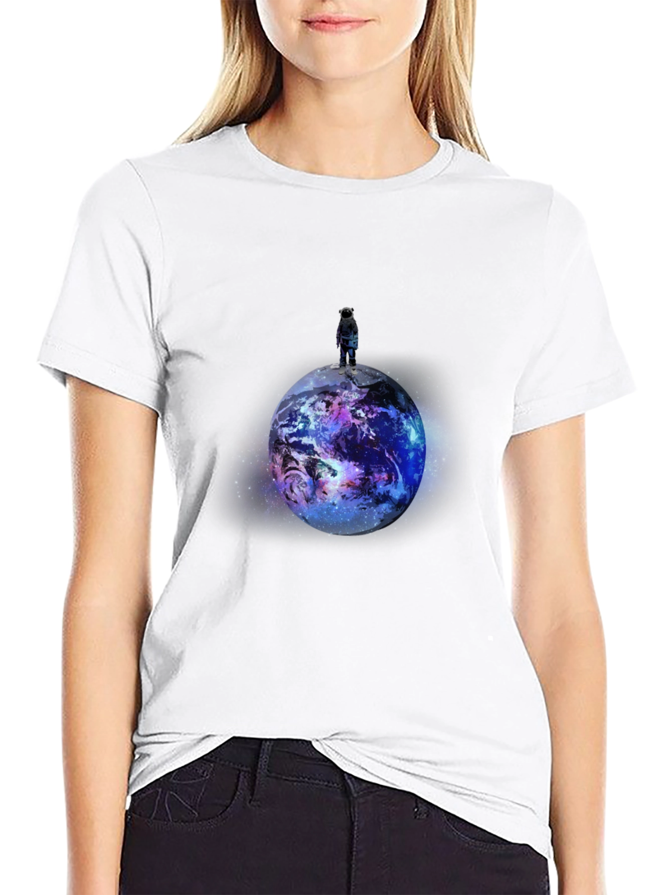 Astronaut Planet Graphic Print Black T-Shirt