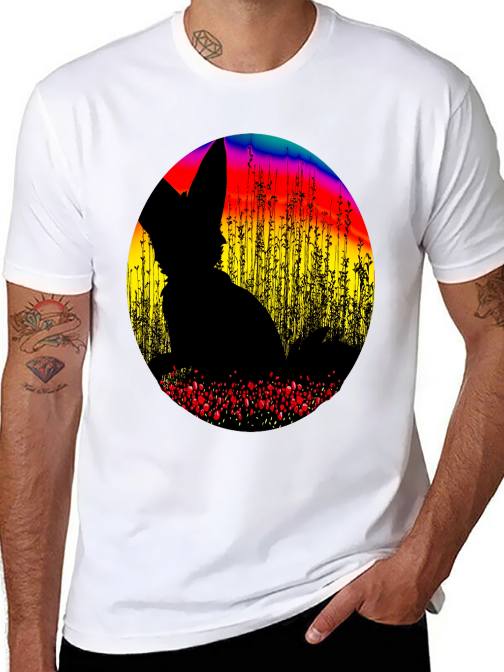 Abstract Fox Silhouette Graphic T-Shirt