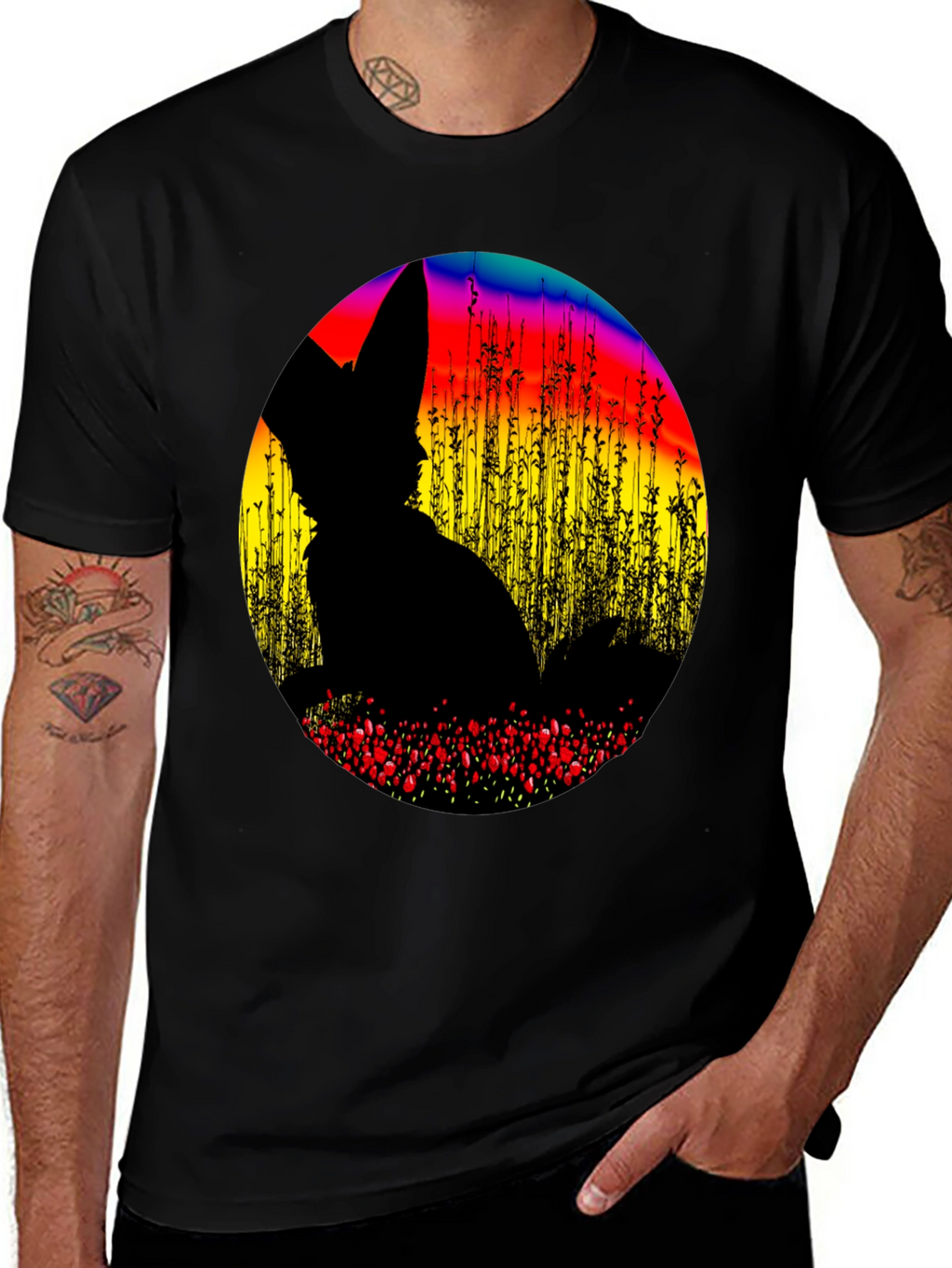 Abstract Fox Silhouette Graphic T-Shirt