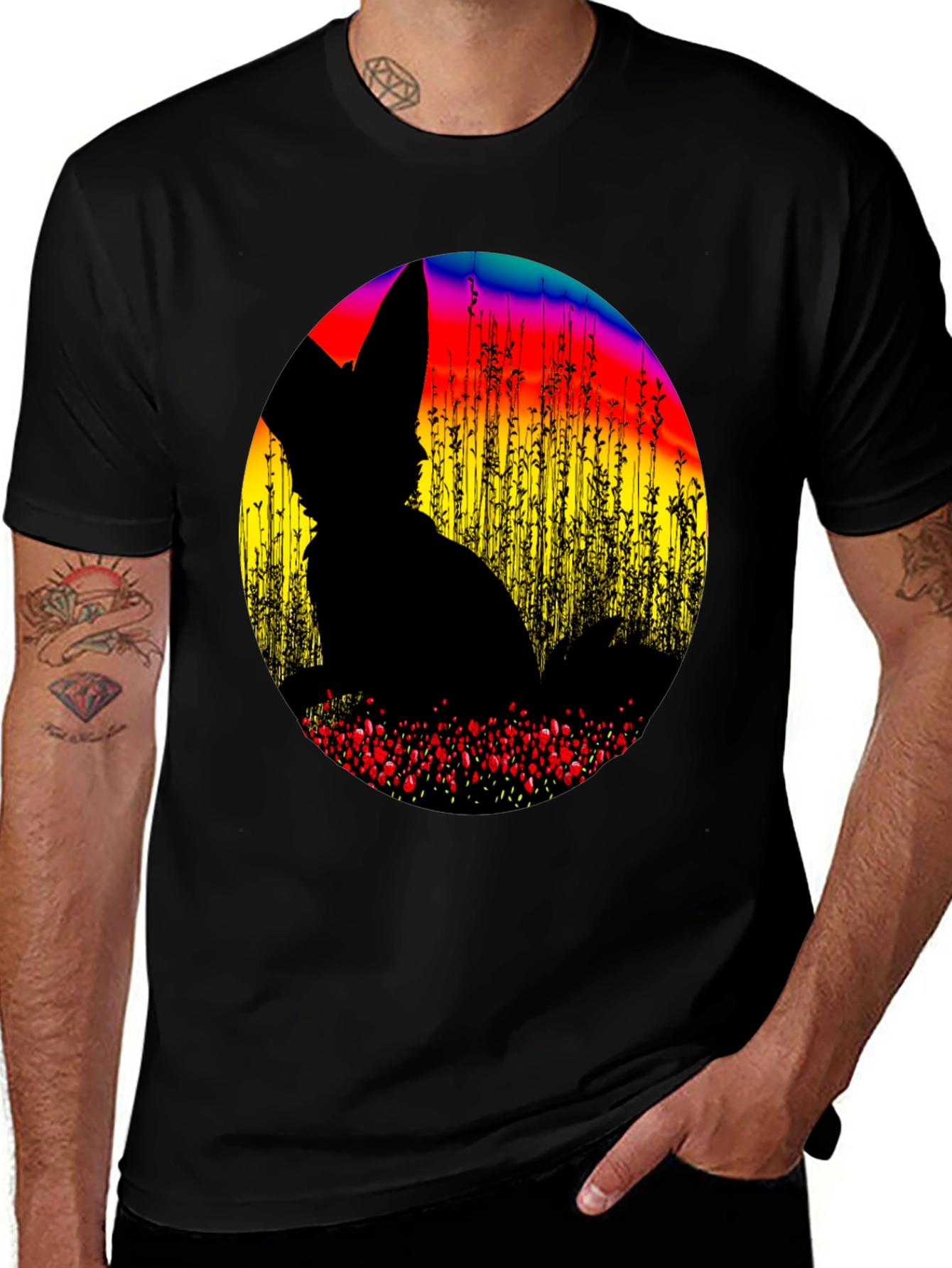Abstract Fox Silhouette Graphic T-Shirt
