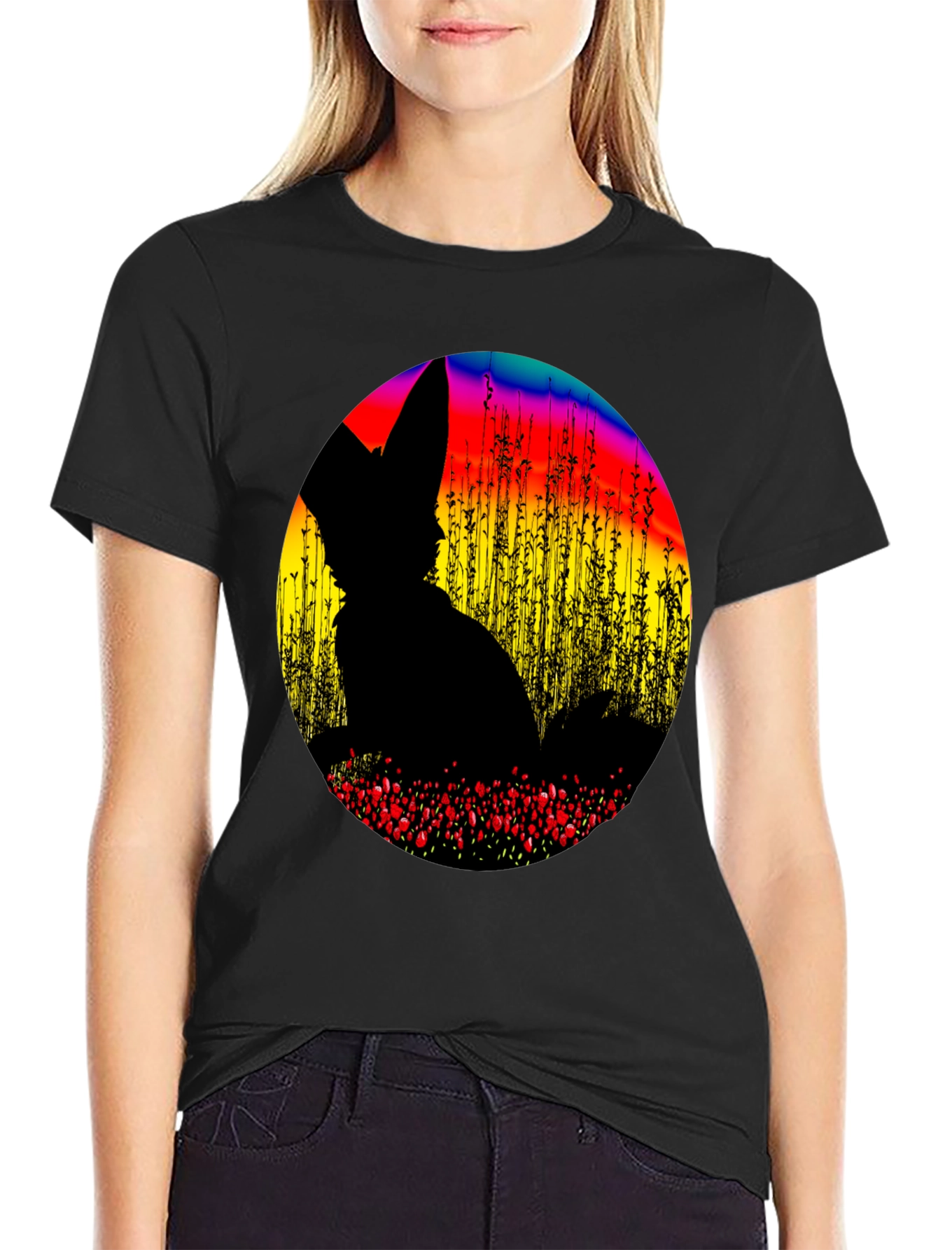 Abstract Fox Silhouette Graphic T-Shirt