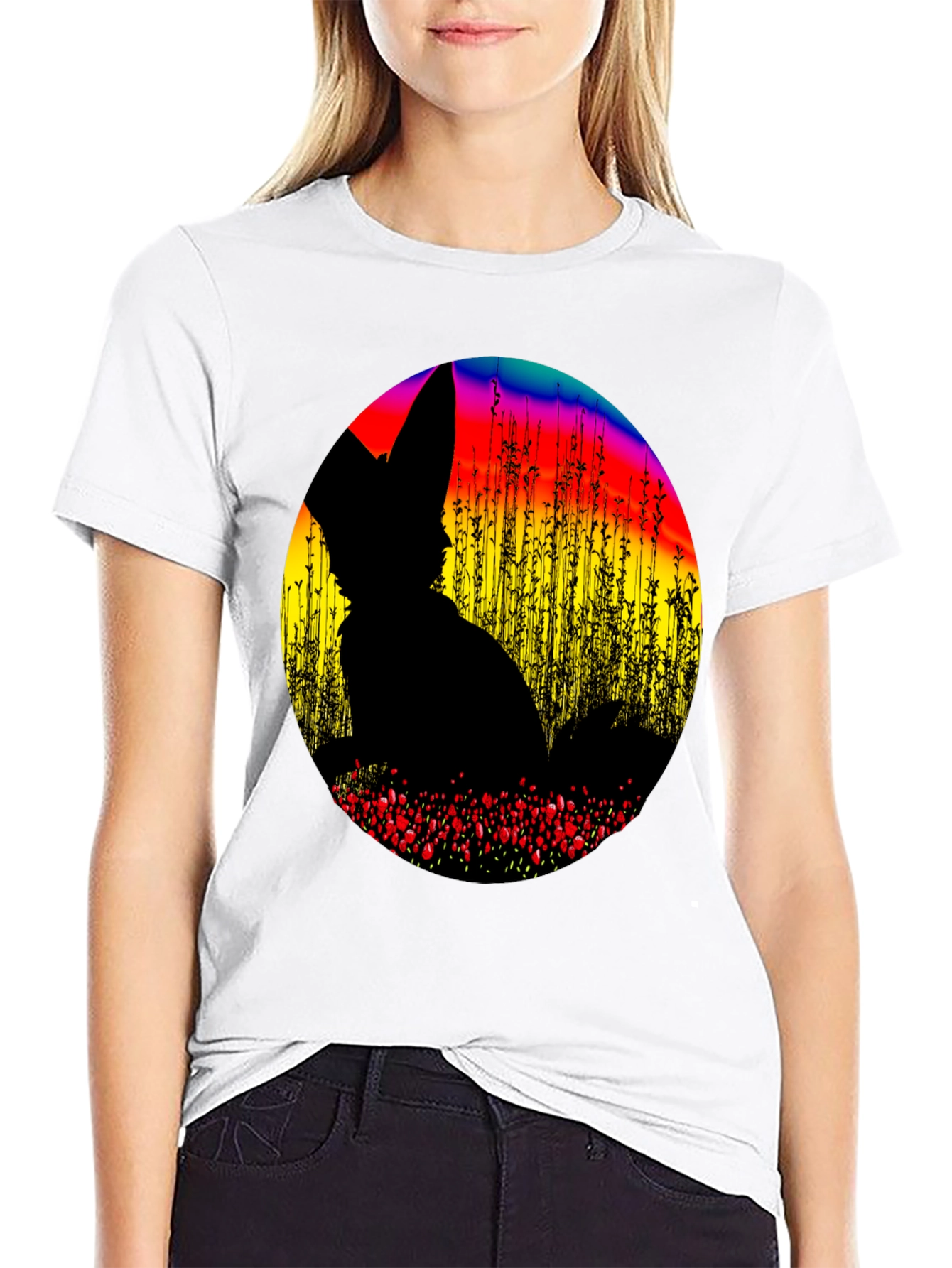 Abstract Fox Silhouette Graphic T-Shirt