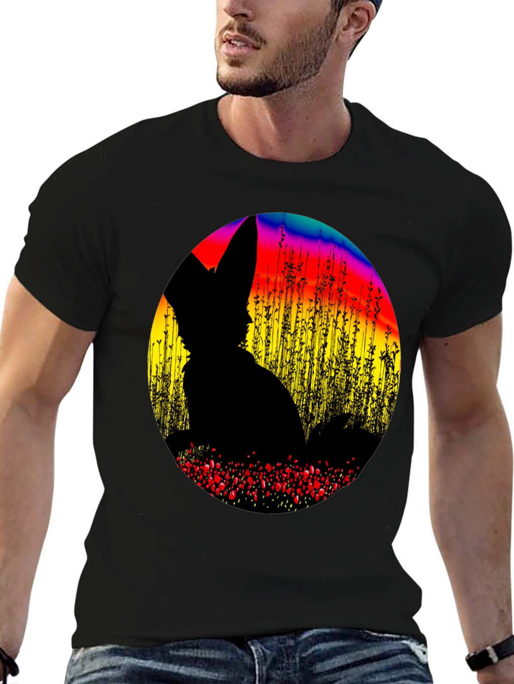 Abstract Fox Silhouette Graphic T-Shirt
