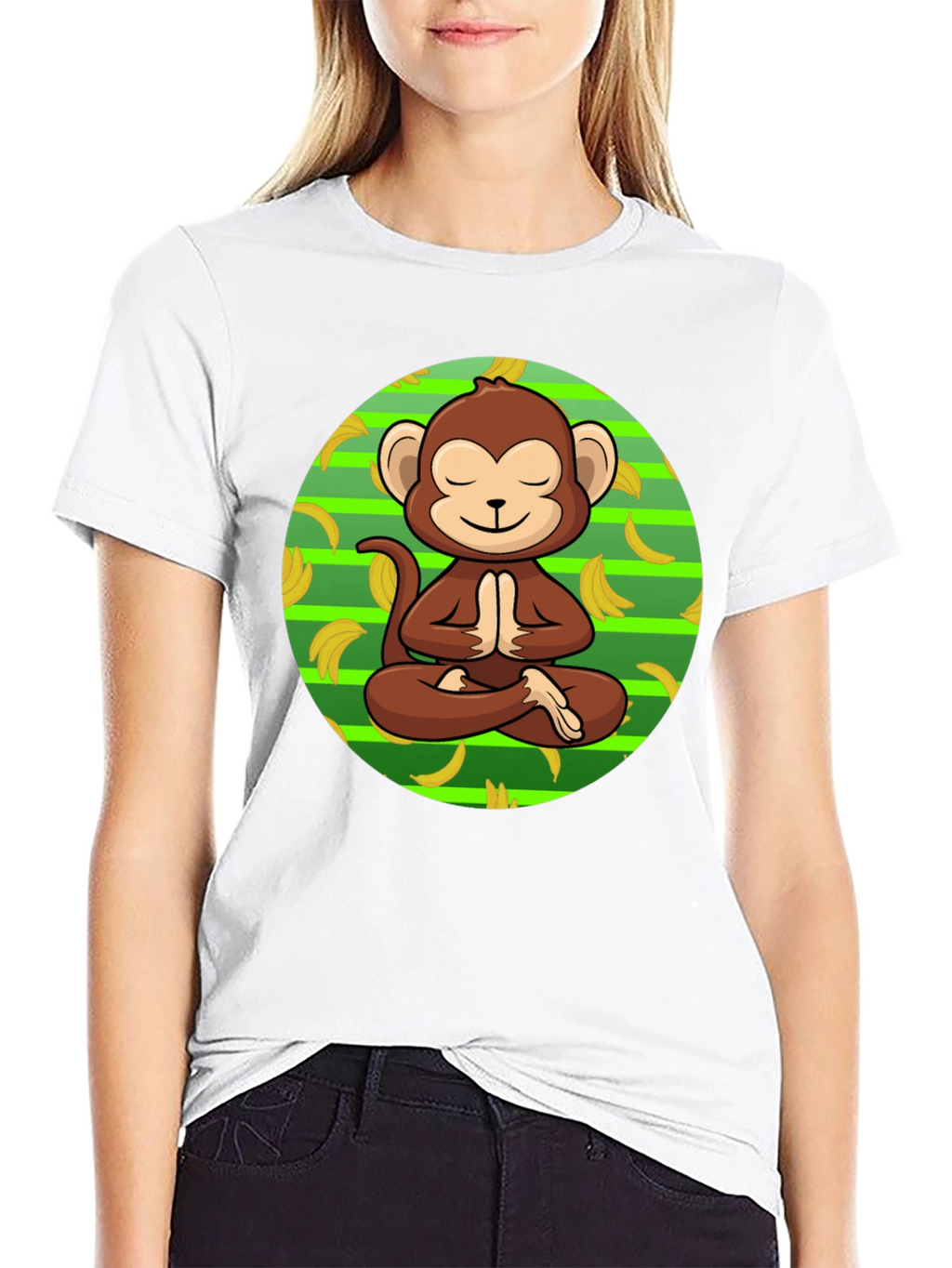Meditating Monkey Banana T-Shirt - Relaxed Zen Style