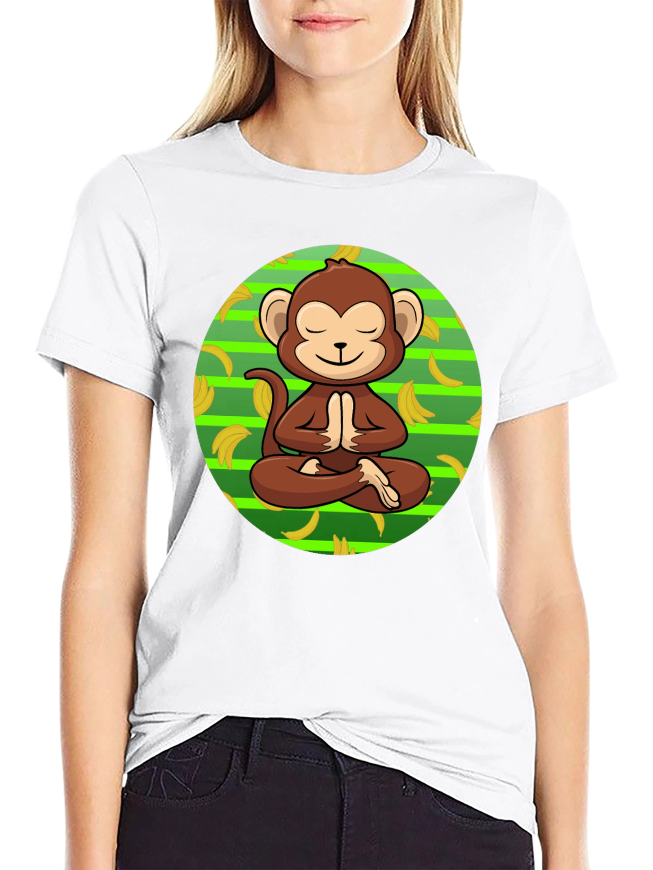 Meditating Monkey Banana T-Shirt - Relaxed Zen Style