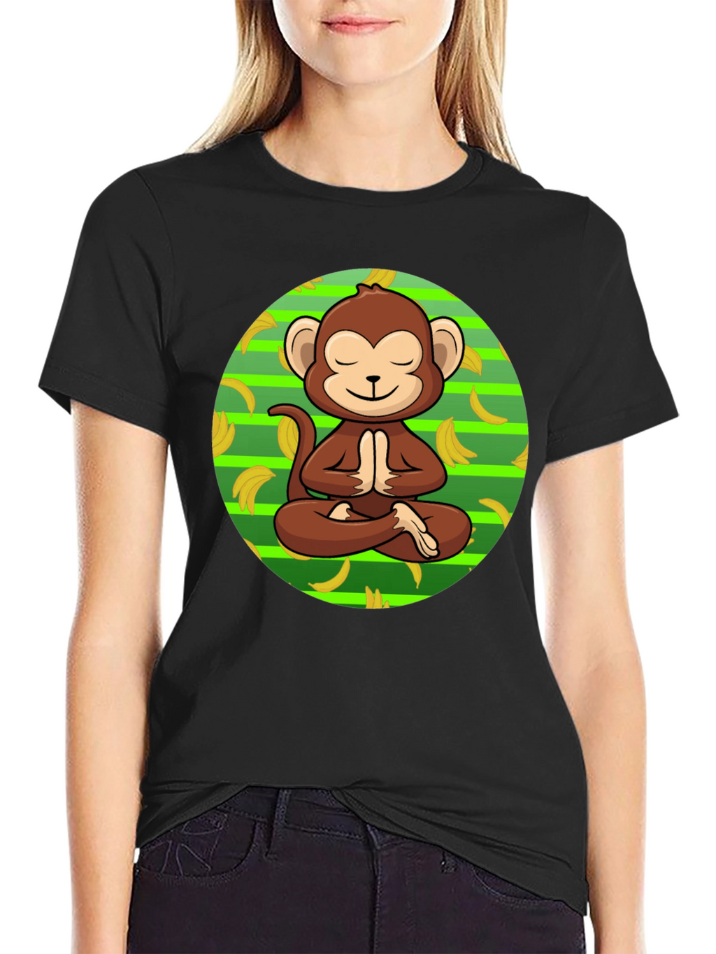Meditating Monkey Banana T-Shirt - Relaxed Zen Style
