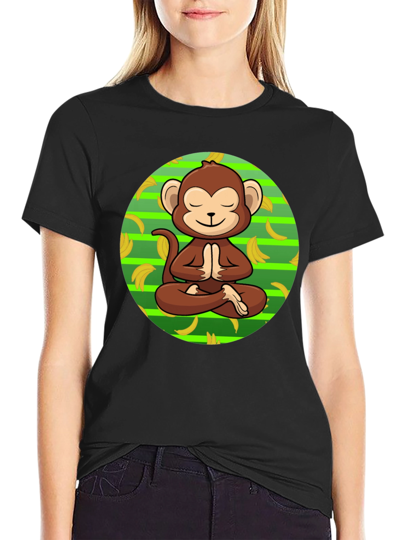 Meditating Monkey Banana T-Shirt - Relaxed Zen Style