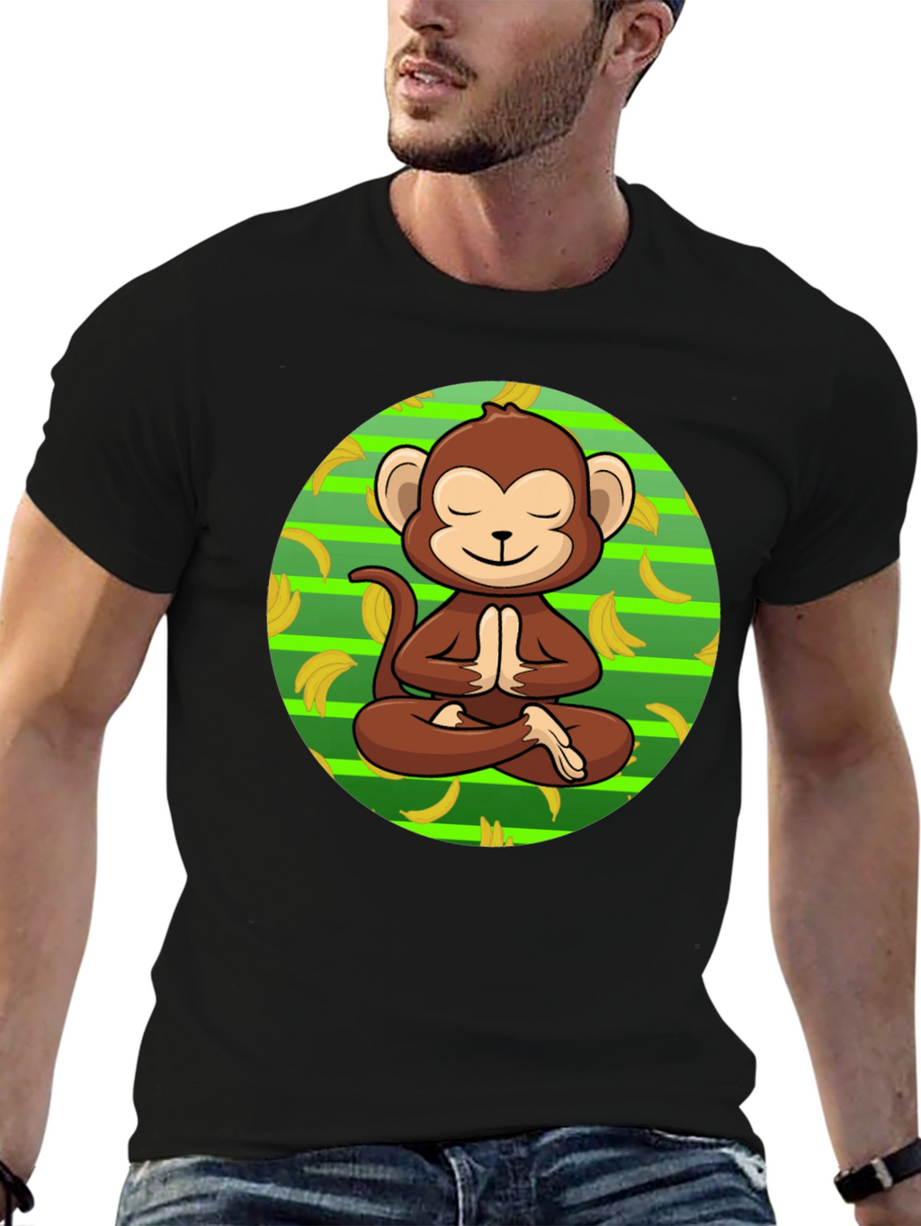 Meditating Monkey Banana T-Shirt - Relaxed Zen Style