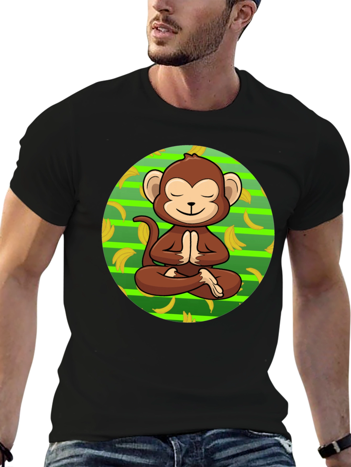 Meditating Monkey Banana T-Shirt - Relaxed Zen Style