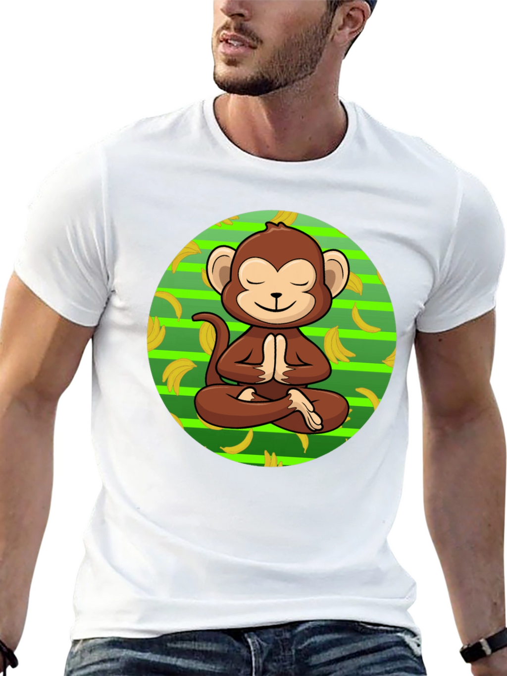 Meditating Monkey Banana T-Shirt - Relaxed Zen Style