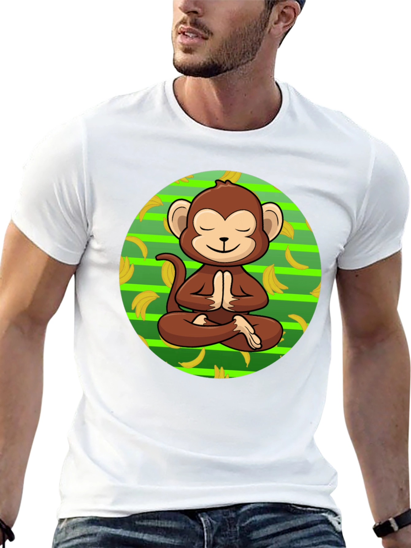 Meditating Monkey Banana T-Shirt - Relaxed Zen Style